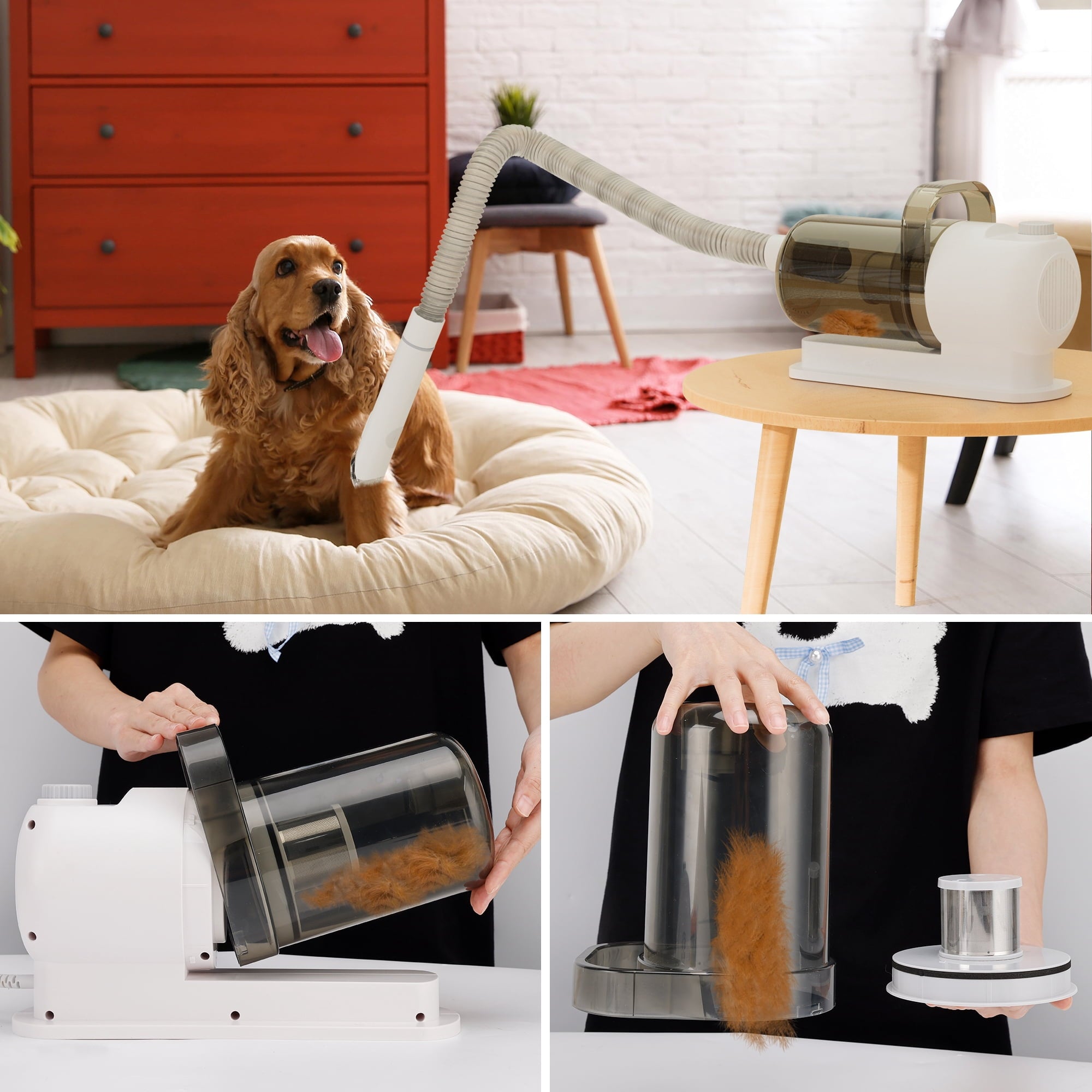 5 In 1 Pet Grooming Kit Vacuum Suction Professional Pet Hair Clipper, 1.5L Grooming Tools for Dogs Cats Pets, Dog Vacuum Brush for Shedding Grooming