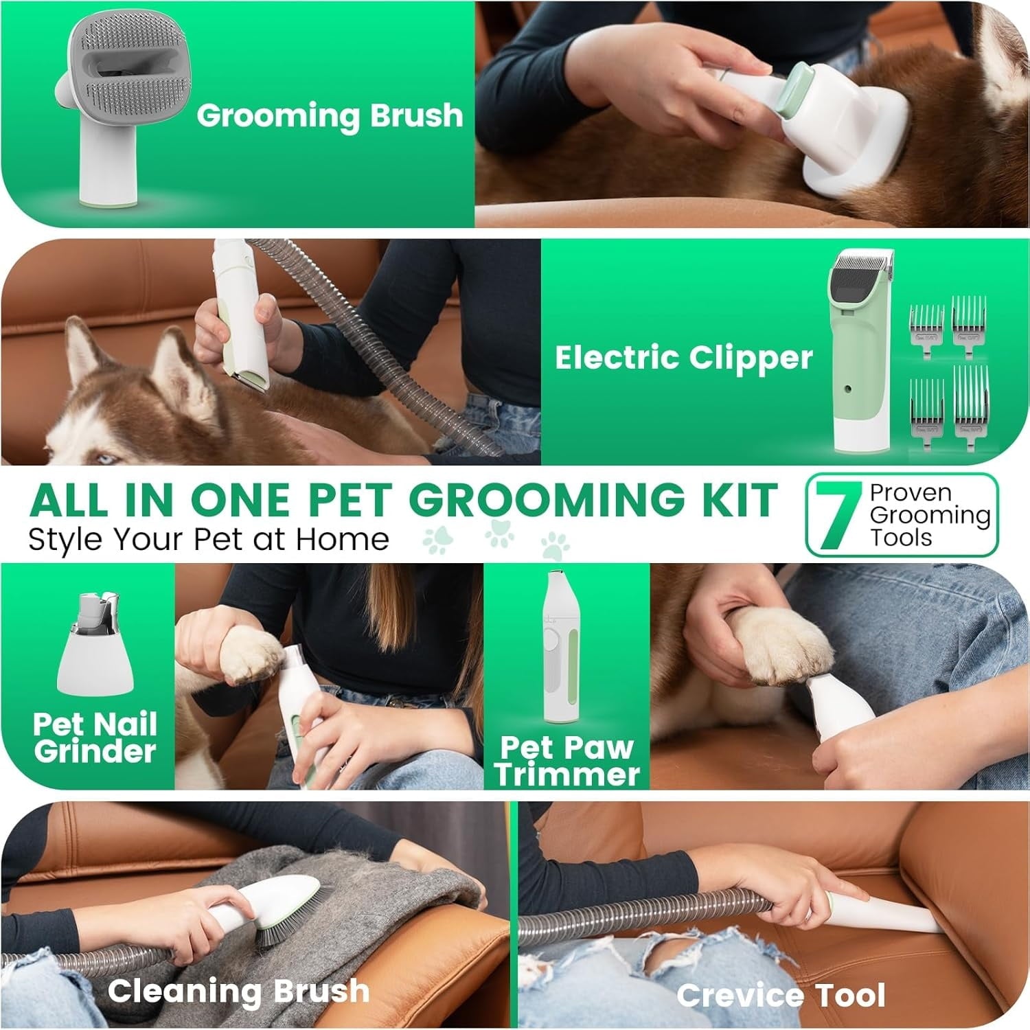 "Dog Grooming Vacuum, Pet Grooming Kit with Clipper Nail Trimmer Grinder, 2.5L Dust Cup 7 Grooming Tools 11000Pa Dog Hair Vacuum for Shedding Grooming, Home Cleaning, PG50 Plus "