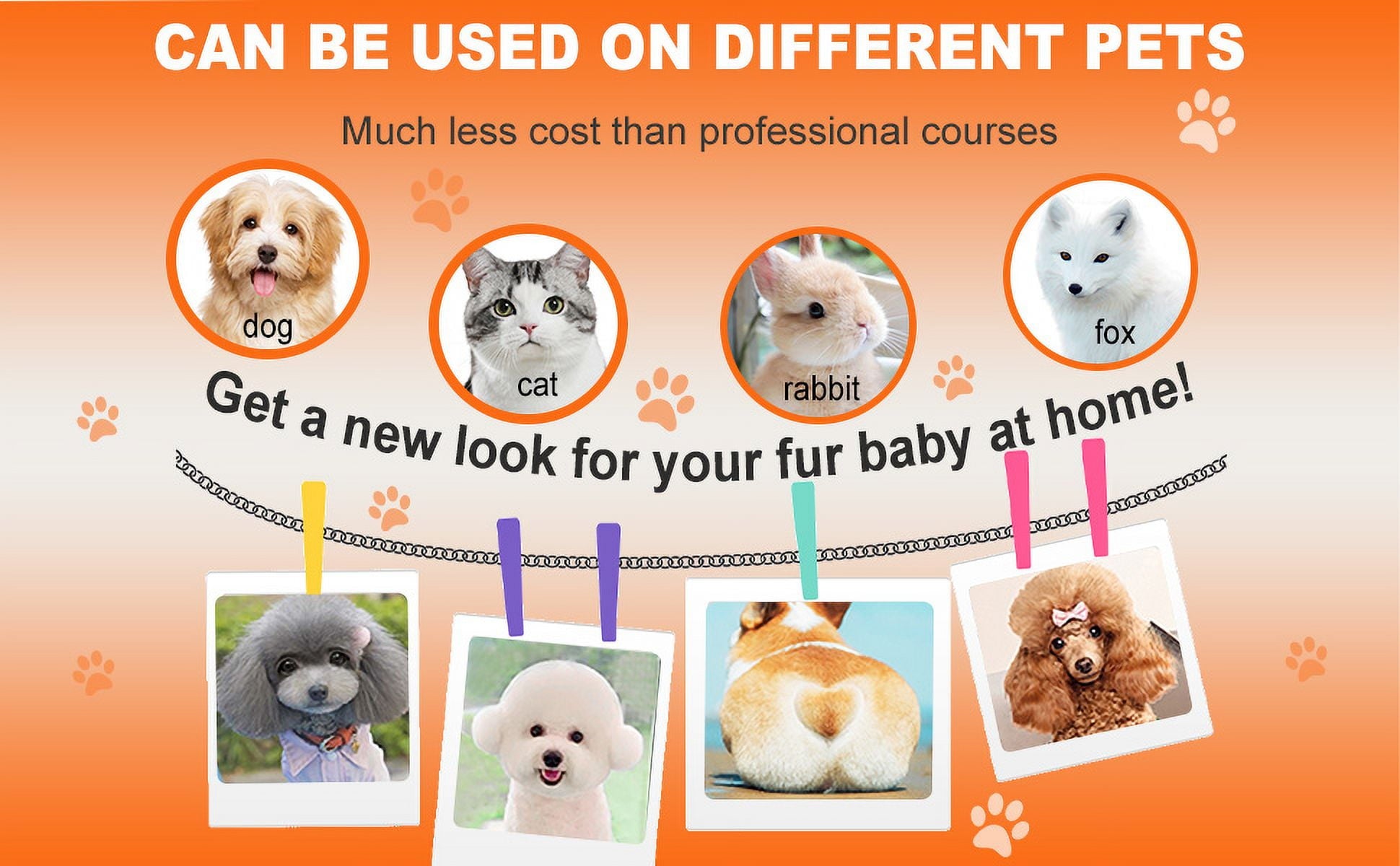 Dogs Hair Clippers Grooming Kit with Nail Grinder, 4-in-1 Electric pet Clippers for Dogs, Low Noise USB Rechargeable Cordless for Dogs Cat, Grooming Paws, Eyes, Ears, Face, Matted Hair, White