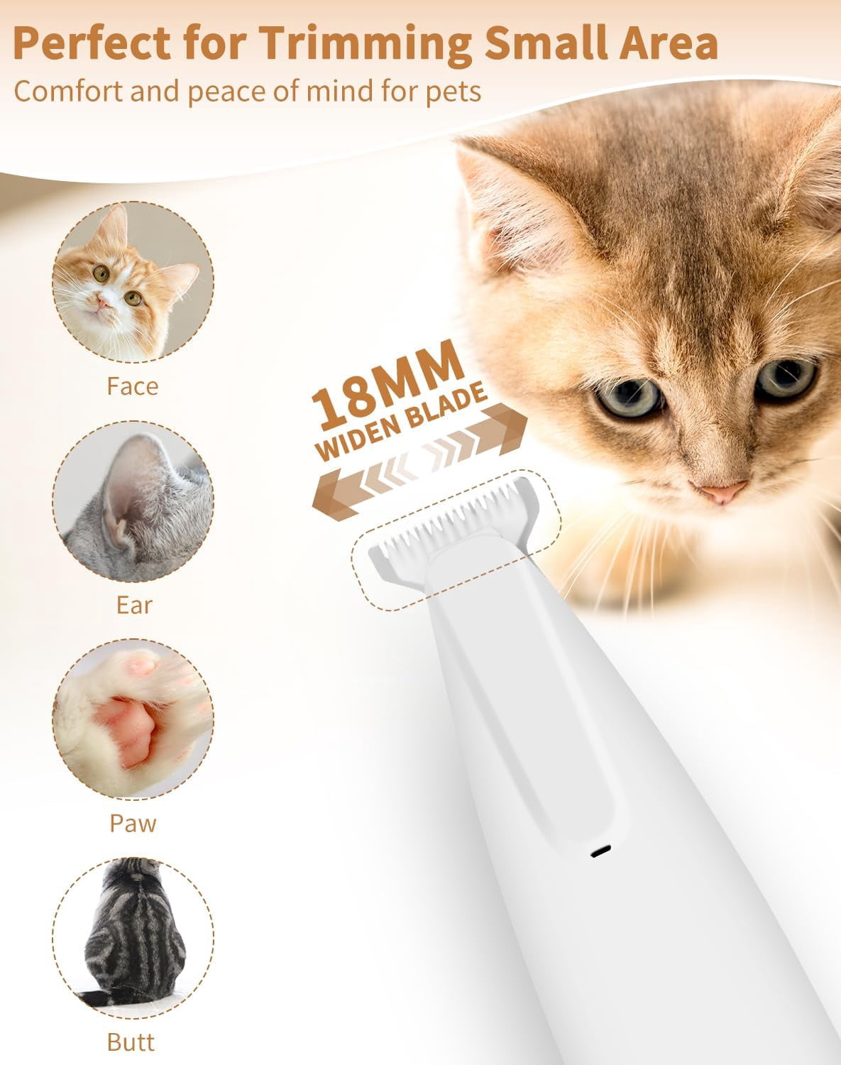 Paw Trimmer with LED Light, Ultra-Low Noise Dog Trimmer Grooming Kit with Replacement Blades, Waterproof Rechargeable Pet Hair Clippers for Small Dogs Cats Paws, Eyes, Ears, Face, Rump