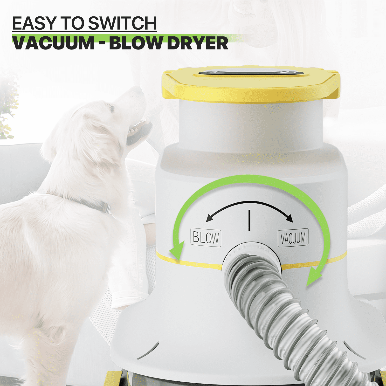 Magshion 3 in 1 Pet Dog Grooming Kit with 4L Dustbin, Low Noise Vacuum Suction & Adjustable Speed Dryer & Hair Trimmer Kit, 6 Grooming Tools, Deshedding Brush, Yellow