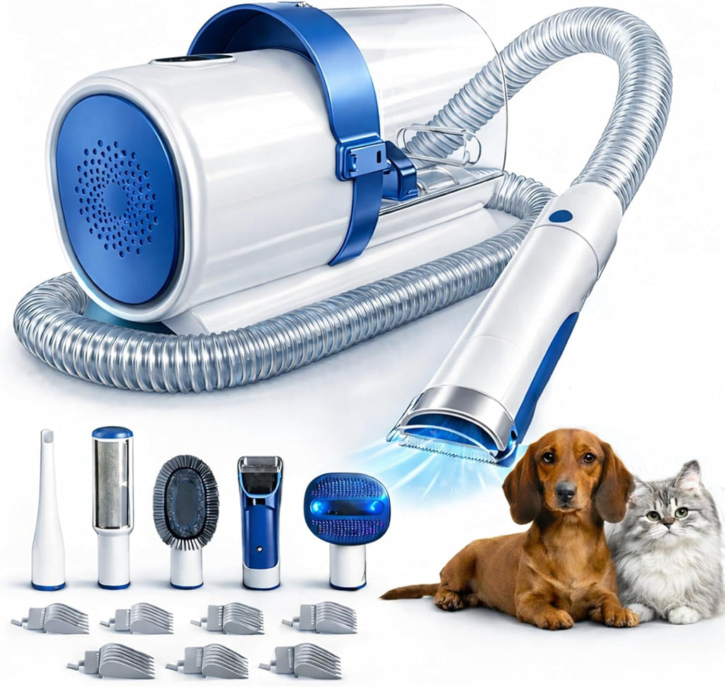 10000Pa Strong Pet Vacuum for Shedding Grooming Kit with Hair Clippers & Shedding Brush, Dogs & Cats Hair Remover Vacuum with 2.5L Dust Cup, 3 Levels, 5 Grooming Tools，Low Noise, Blue