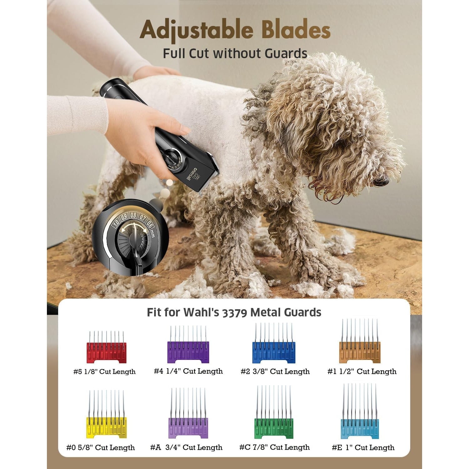 Oneisall CP-9050 Heavy Duty Dog Clippers for Grooming Thick Coats, Low Noise Dog Grooming Kit with Detachable & Adjustable Metal Blades, Cordless Dog Grooming Clippers for Dog Cat Matted Hair - Black