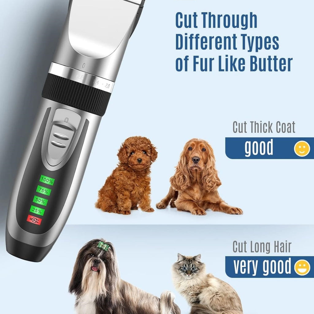 2 in 1 Pet Cat & Dog Grooming Kit - Quiet Cordless Dog Clippers & Paw Trimmer for Grooming Pet Hair