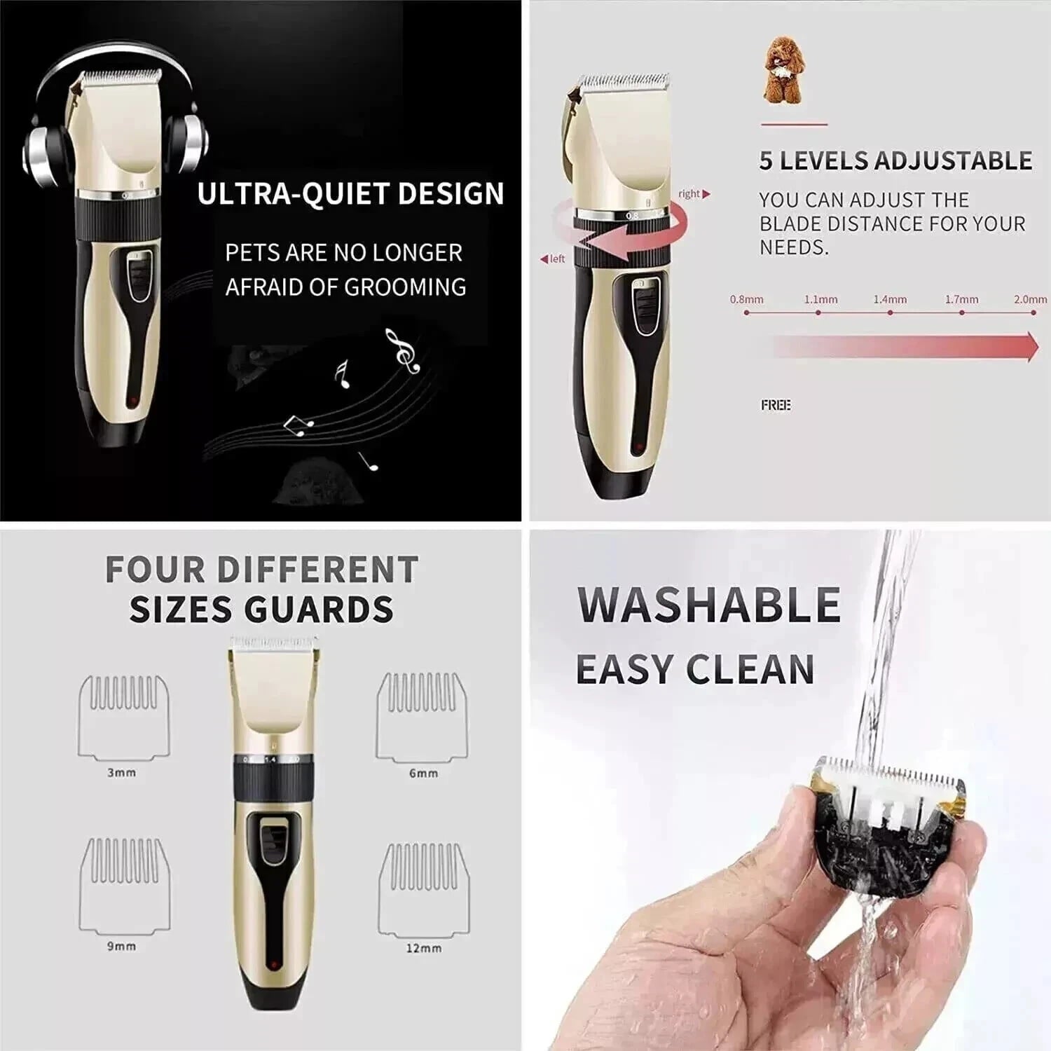 Rechargeable Cordless Dogs Cats Horse Grooming Clippers - Professional Pet Hair Clippers with Comb Guides for Dogs Cats Horses and Other House Animals Pet Grooming Kit