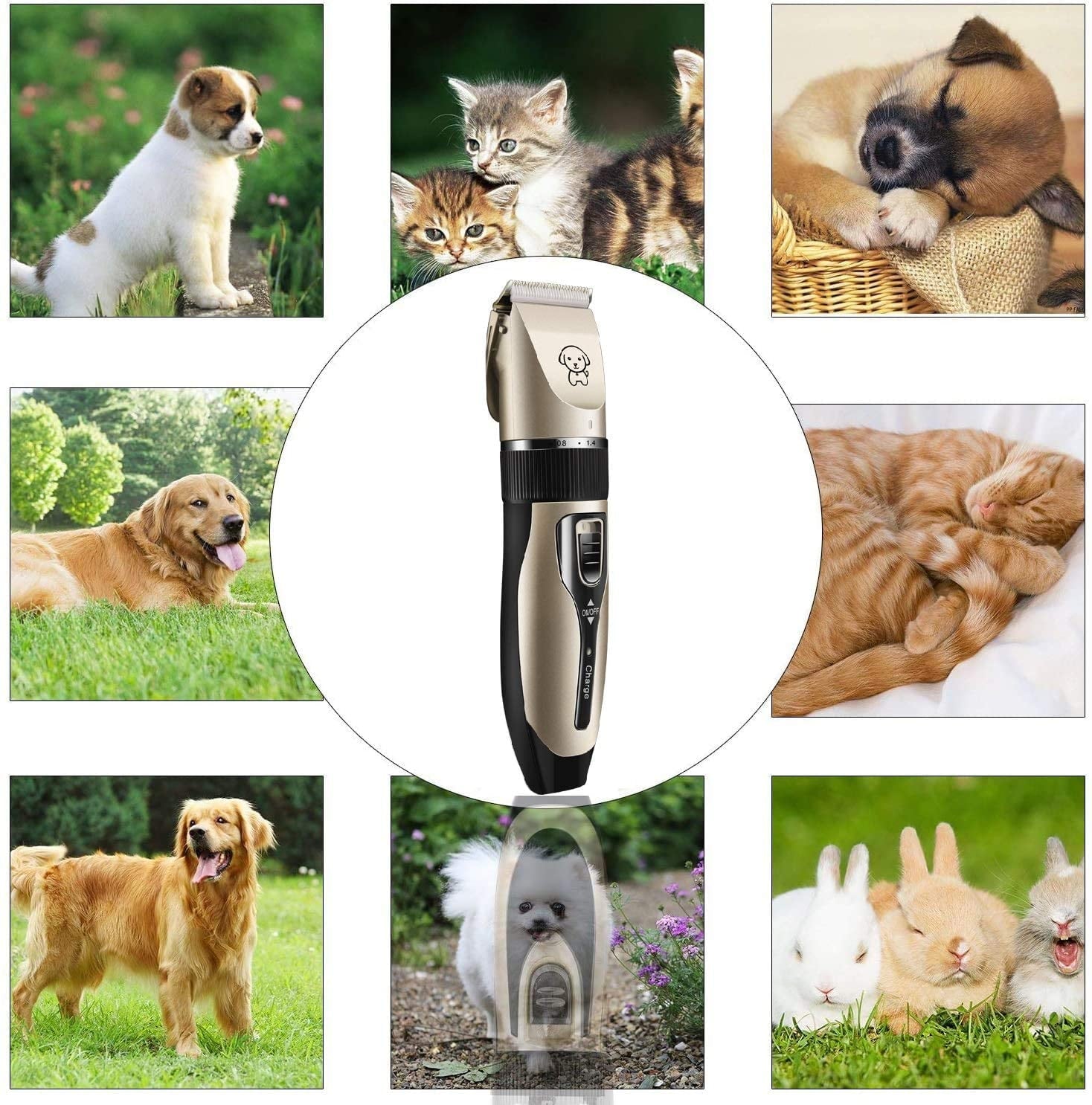 Rirool Rechargeable Cordless Pet Shaver,Low Noise Dog Clippers with Scissor Comb,Electric Quiet Pet Grooming Set for Dogs and Cats