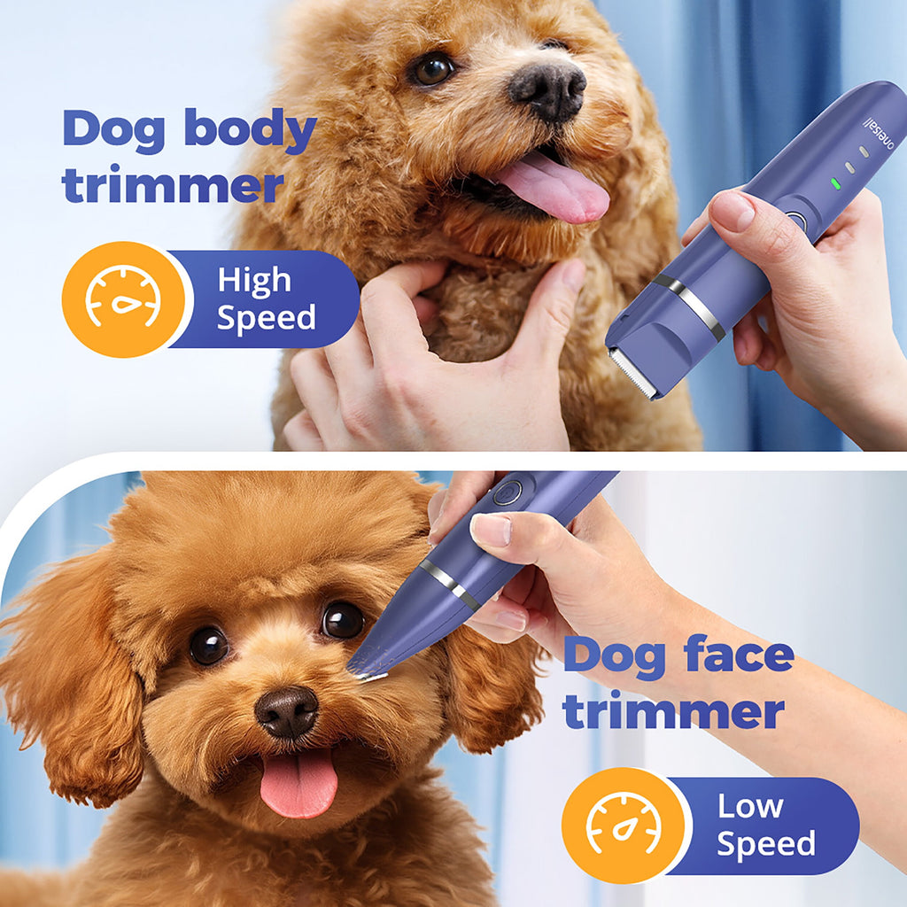 Oneisall 4 In 1 Dog Paw Trimmer for Small Dogs, N12 Low Noise 2 Speed Dog Grooming Kit Includes 3 Trimmer Heads & 1 Nail Grinder Head, Cordless Dog Clippers for Grooming & Dog Nail Grinder - Navy