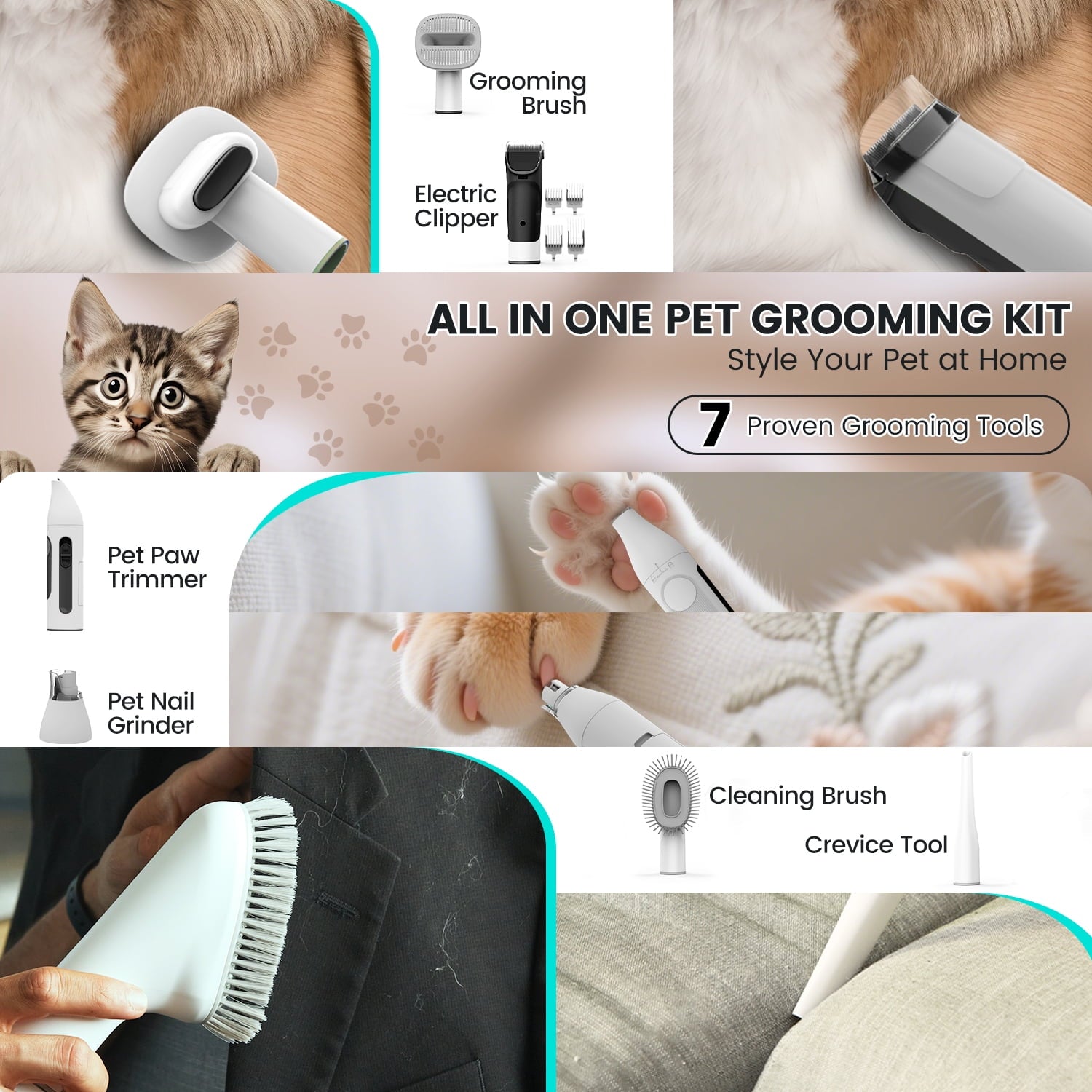 AIRROBO Dog Grooming Kit, 7in1  Dog Grooming Vacuum , 11000Pa Super Suction for Pet Hair,Grooming Vacuum for Shedding Grooming, Low Noise,