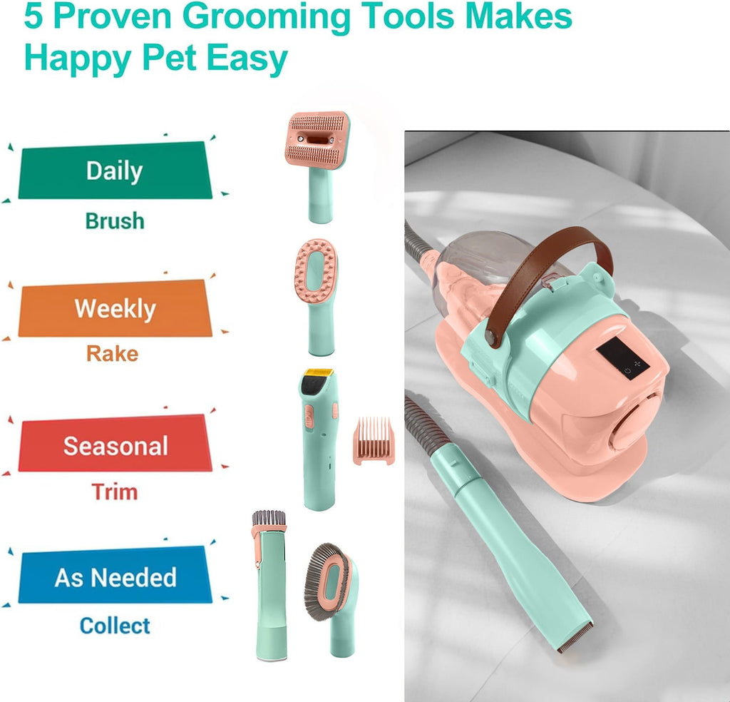 Dog Grooming Kit & Grooming Vacuum, 12000Pa Strong Suction Pet Hair Vacuum for Shedding with Clipper Nail Grinder, 1.8L Dust Cup Low Noise Home Cleaning Includes 7 Professional Dog Grooming Tools