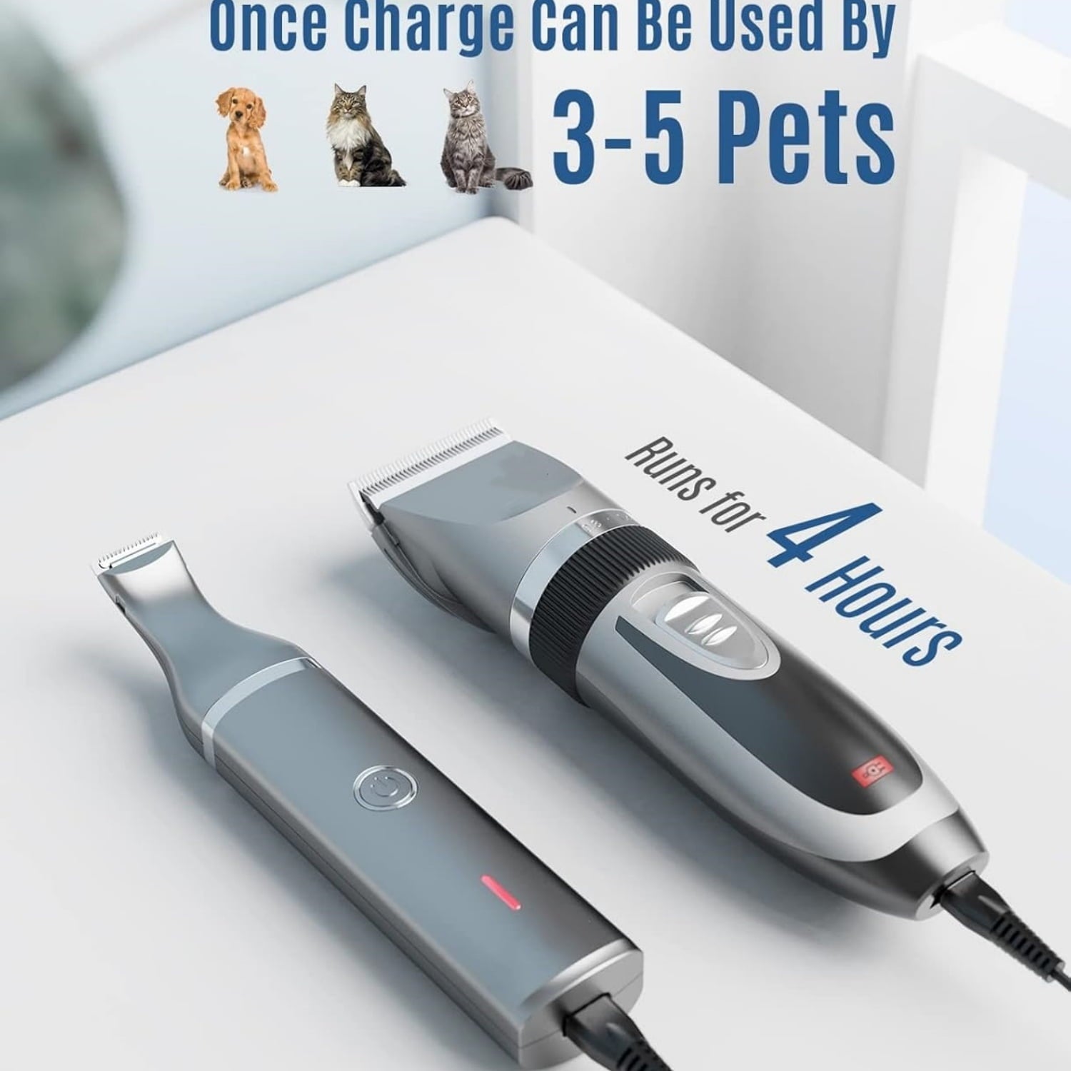 2 in 1 Pet Cat & Dog Grooming Kit - Quiet Cordless Dog Clippers & Paw Trimmer for Grooming Pet Hair