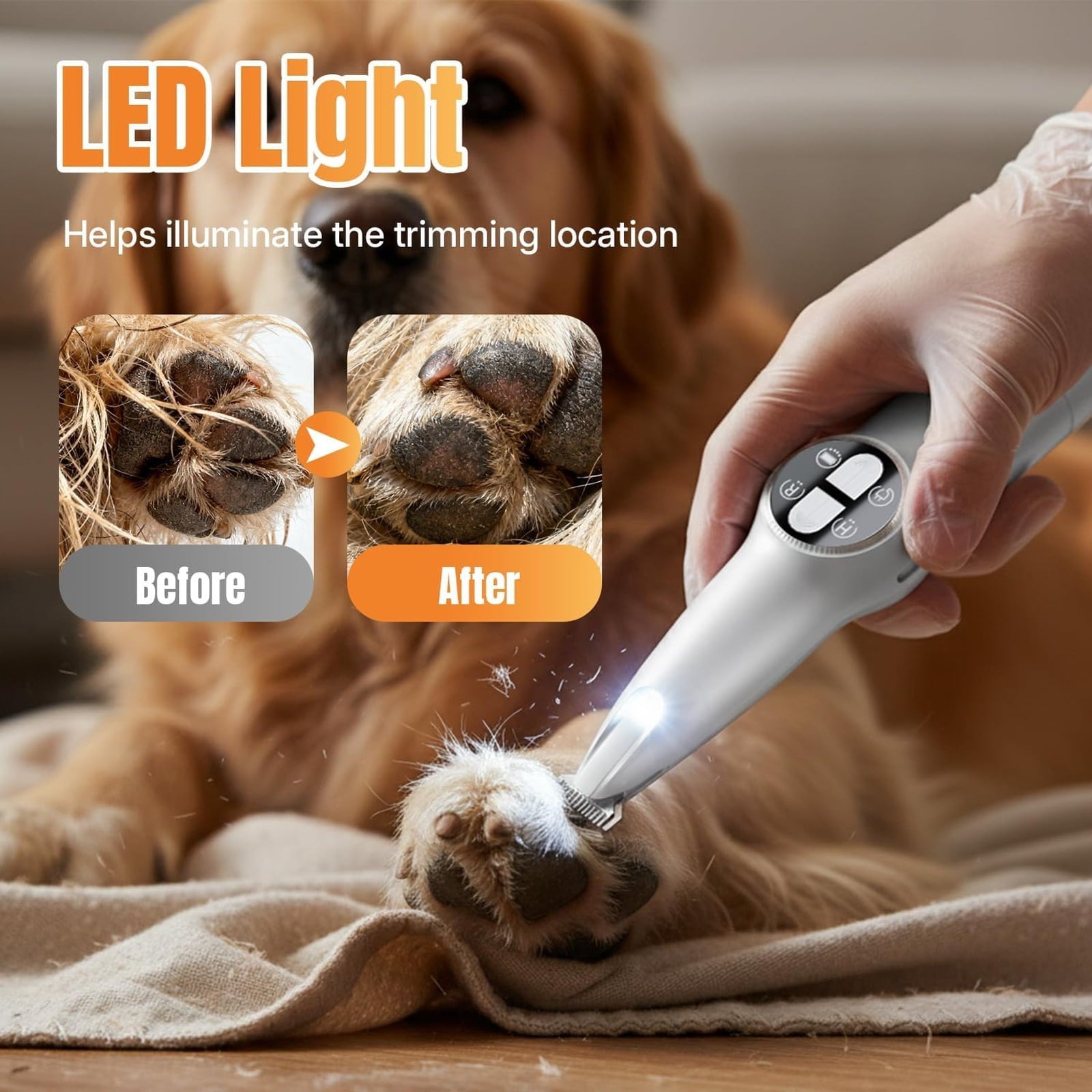 2 in 1 Pet Nail Grinder Trimmer Kit, Local Grooming Tool for Paw & Eye Area Hair, Low Noise Supply for At Home Cat & Dog Grooming Use
