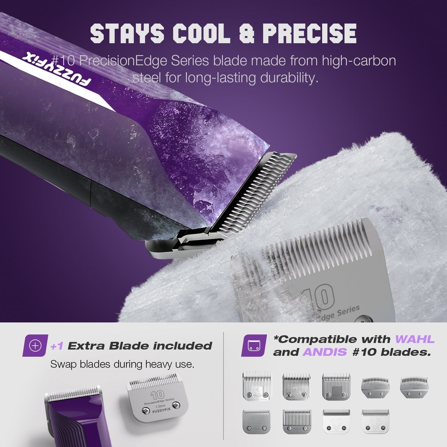 FuzzyFix AmpFix Professional 2-Speed Dog Grooming Clippers, Heavy-Duty Pet Trimmer Kit with 8 Metal Combs