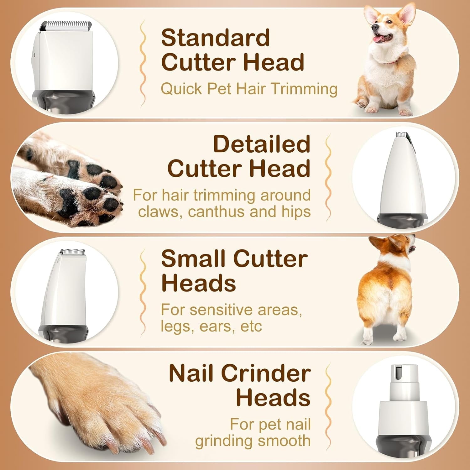 VANECL 4 in 1 Dog Grooming Clippers Kit with LED Display,Waterproof Dog Clippers Cordless for thick hair,Low Noise Dog Hair Trimmer for Dogs Cats Animals