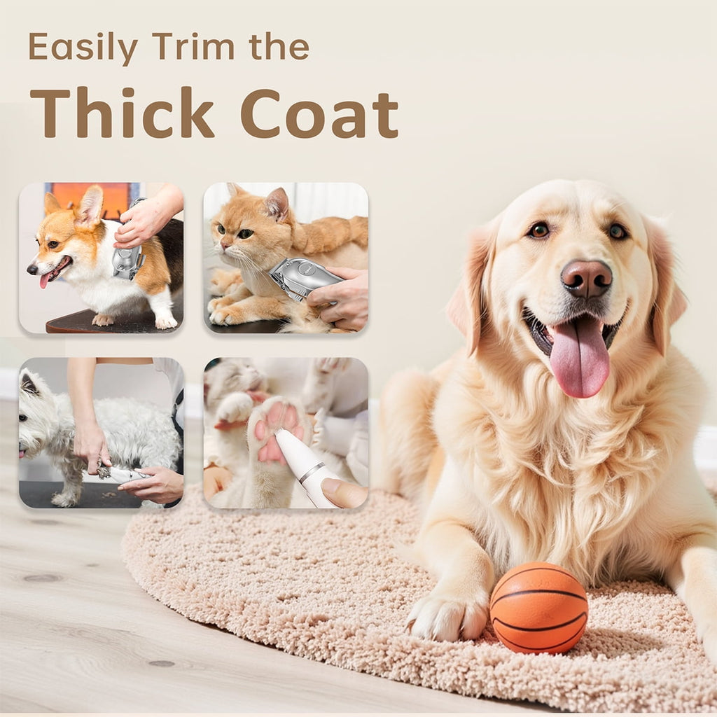 Dog Clippers for Grooming for Heavy Thick Hair Coats with Dog Paw Trimmer Nail Grinder for Grooming, Low Noise Rechargeable Cordless Dog Grooming Kit with Paw Trimmer Nail Grinder for Small Large Dog