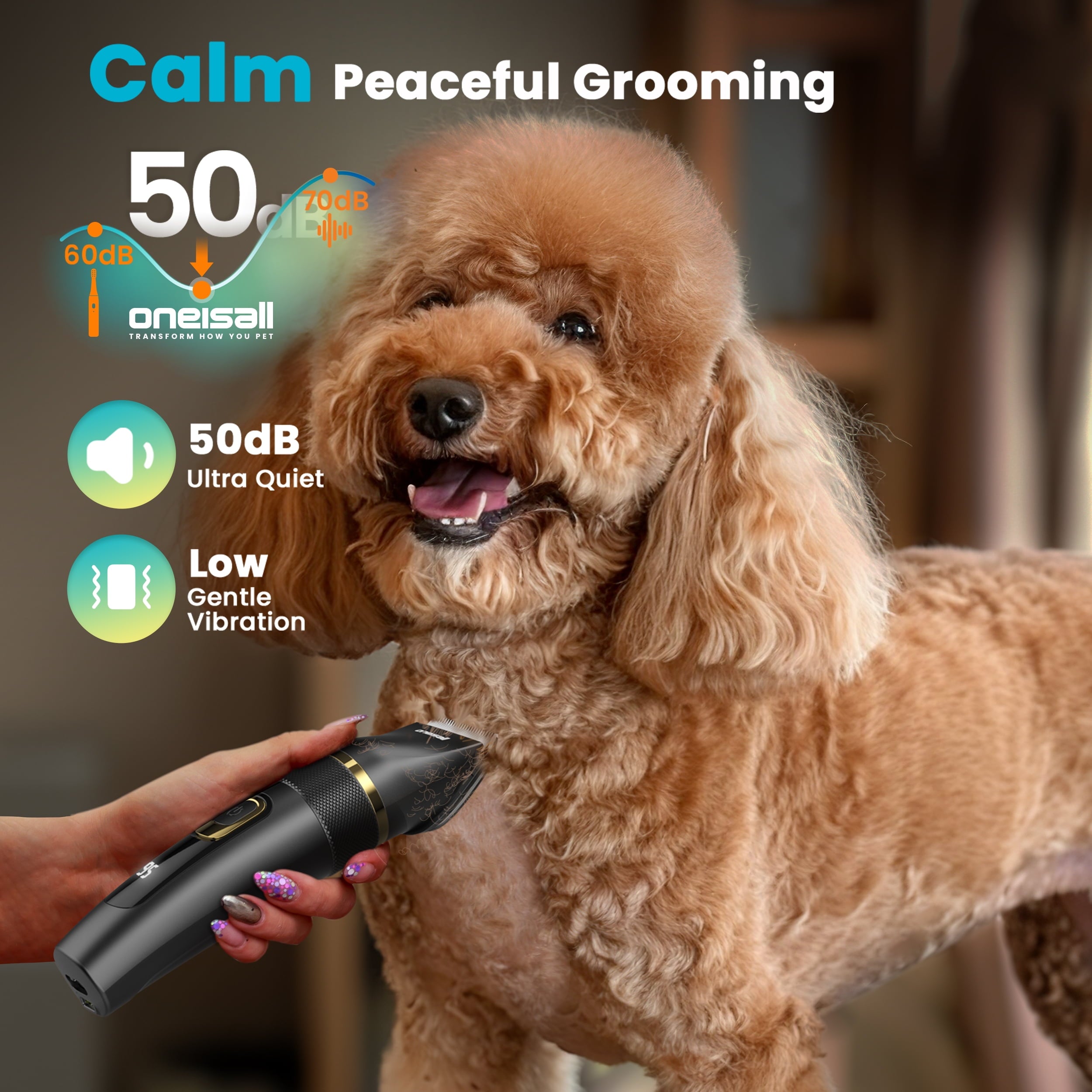Oneisall DC-200 Dog Clippers, Adjustable & Detachable Blade, IPX7 Waterproof, Home Dog Grooming Kit, Black