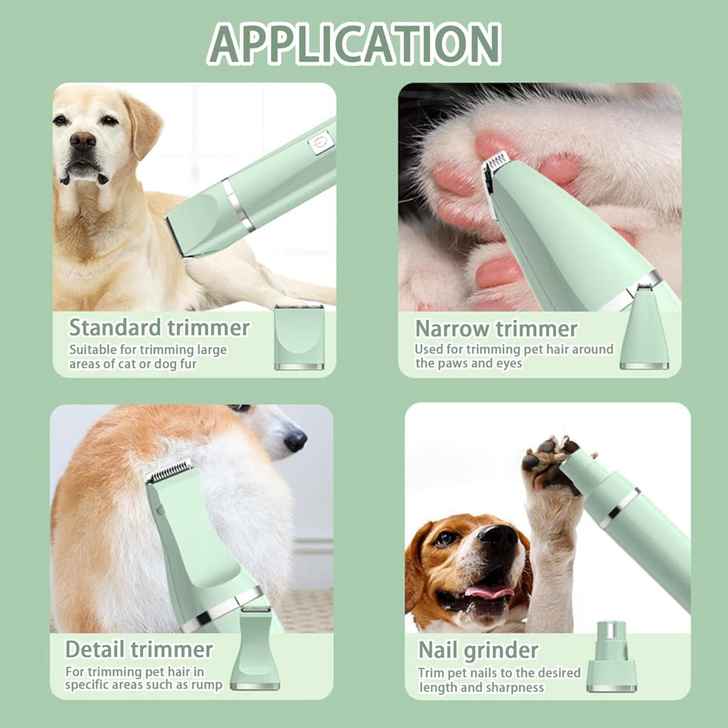 SONGAUN Lettuce Pets Grooming Set,Pet Pro with Ceramic Blades,Pet Pro 4 Different Blades, Dog Grooming Kit,4 in 1 Cordless Electric Trimmer for Grooming Paws, Eyes, Ears, Face (Green)