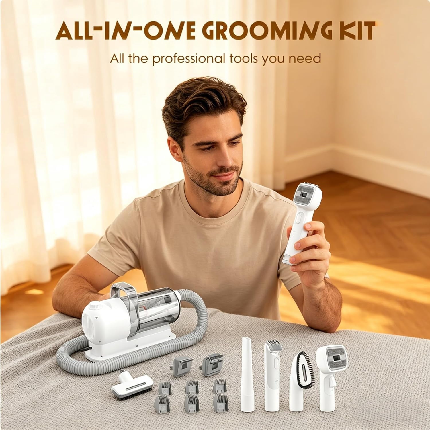 Dog Grooming Vacuum, 6-in-1 Kit with Pet Hair Clipper & Shedding Brush, Low Noise for Home Use(Q)