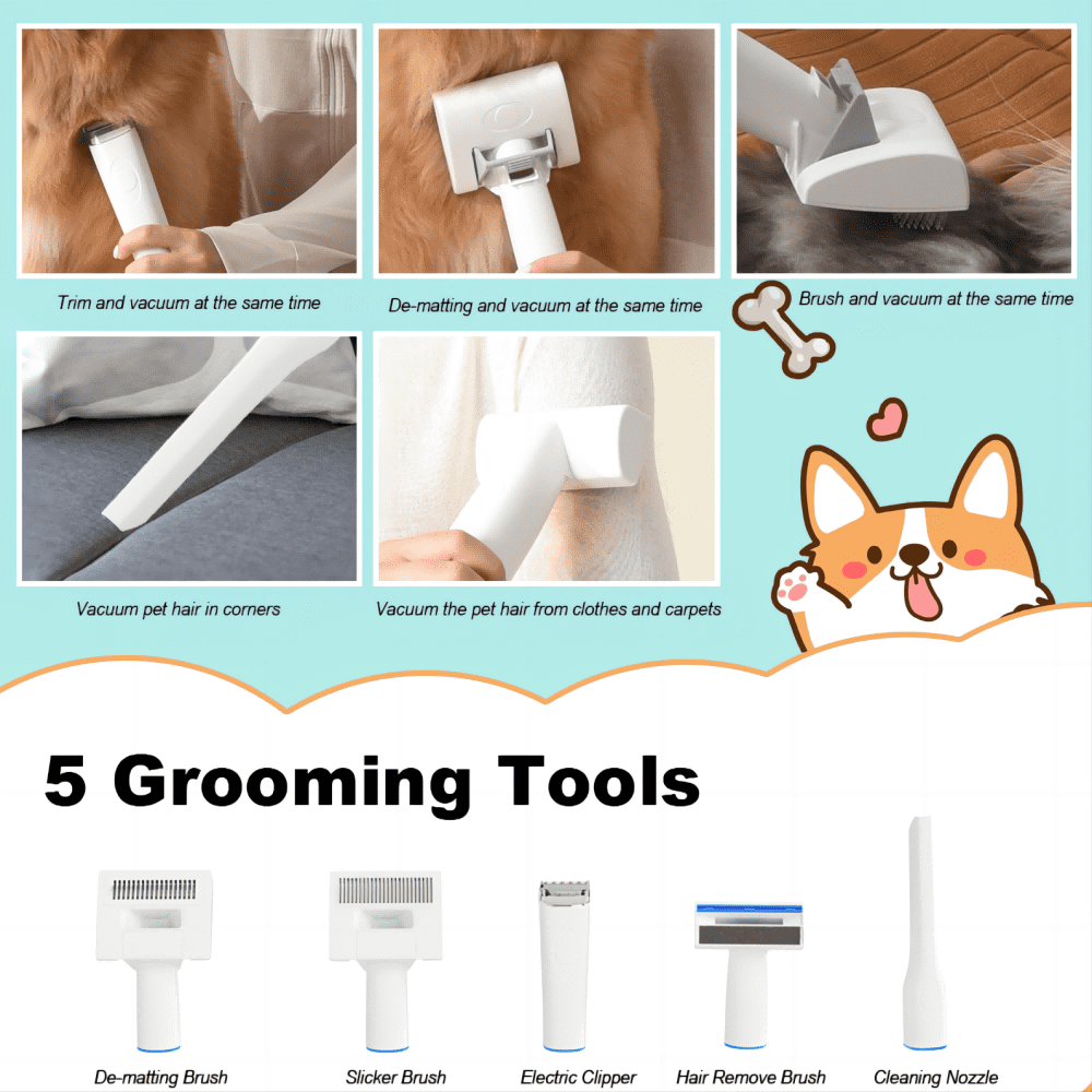 acdanc  Pet Clipper Grooming Kit with Vacuum Suction and Vacuum Picks Up 99% Pet Hair, 5 Grooming Tools, Low Noise Pet Grooming Vacuum with Dog Clippers,2.5L Large Capacity Pet Hair Collection Box