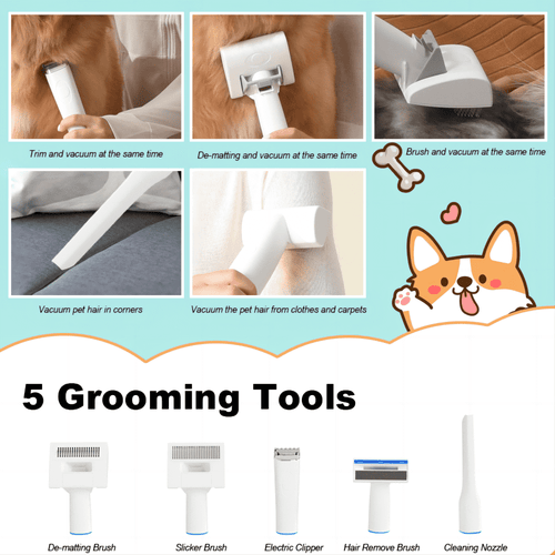 acdanc  Pet Clipper Grooming Kit with Vacuum Suction and Vacuum Picks Up 99% Pet Hair, 5 Grooming Tools, Low Noise Pet Grooming Vacuum with Dog Clippers,2.5L Large Capacity Pet Hair Collection Box