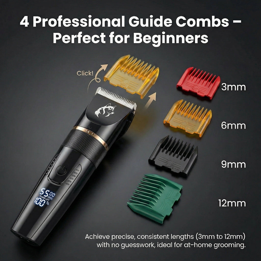 Zengdainm Pet Hair Clipper, Dog Grooming Kit with 4 Guard Combs &5-Speed Fine-Tuning, Professional Dog Shaver Trimmer for Thick-Coated Dogs & Cats