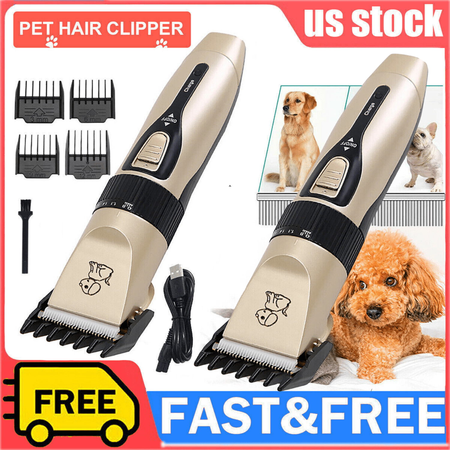 2PCS Pet Clippers, Dog Clipper Cordless, Dog Grooming Kit for Long Thick Fur, Cat Clipper for Matted Long Hair, Electric Pet Dog Cat Shaver Razor, Cordless Grooming Kit(2 PACK)