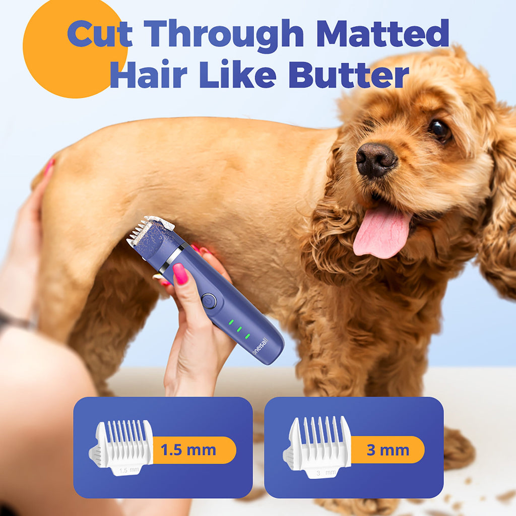 Oneisall 4 In 1 Dog Paw Trimmer for Small Dogs, N12 Low Noise 2 Speed Dog Grooming Kit Includes 3 Trimmer Heads & 1 Nail Grinder Head, Cordless Dog Clippers for Grooming & Dog Nail Grinder - Navy