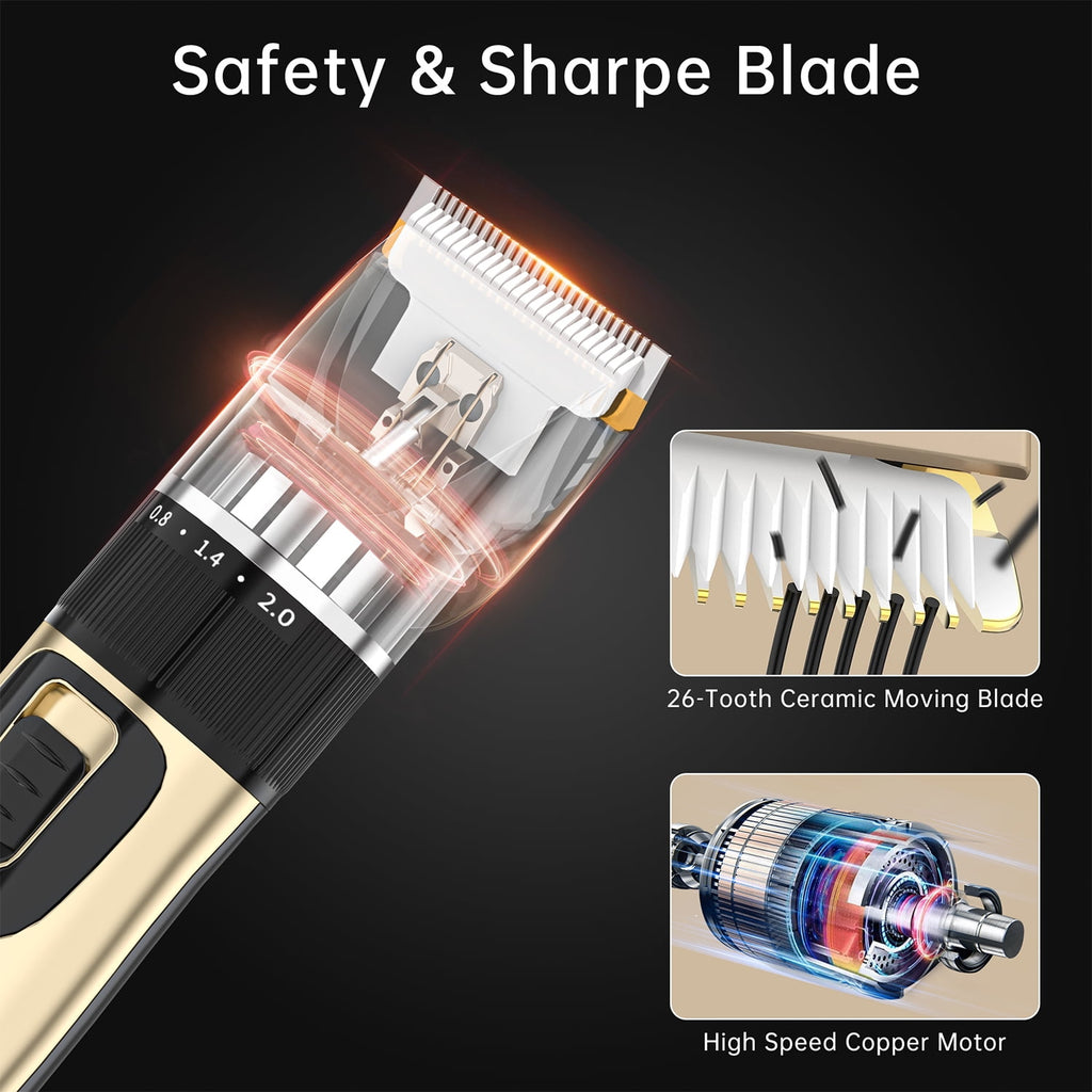 Dog Hair Clippers, Professional LED Display Dog Grooming Kit, Cordless Quiet Pets Clippers Hair Trimmer, Low Noise Dog Shaver Clipper with 4 Comb Guides, 5 Size Fine Tuning Knob for Thick Coats Cats