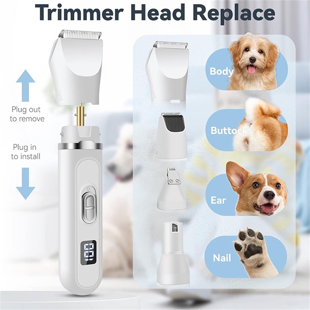 INTELIVE Dog Hair Clippers Grooming Kit, 4 in 1 Electric Trimmer, Low Noise Rechargeable Cordless Pet Hair Grooming with Nail Grinder for Cats Dogs Pets