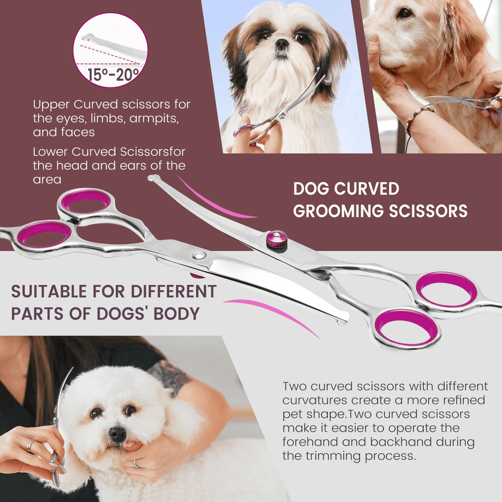 XUEYU Professional Dog Grooming Scissors Kit, 6 in 1 Dog Grooming Scissors with Safety Round Tips, 4CR Stainless Steel & Heavy-duty, Sharp & Study Pet Grooming Shears Kit for Dogs Cats(Pink)