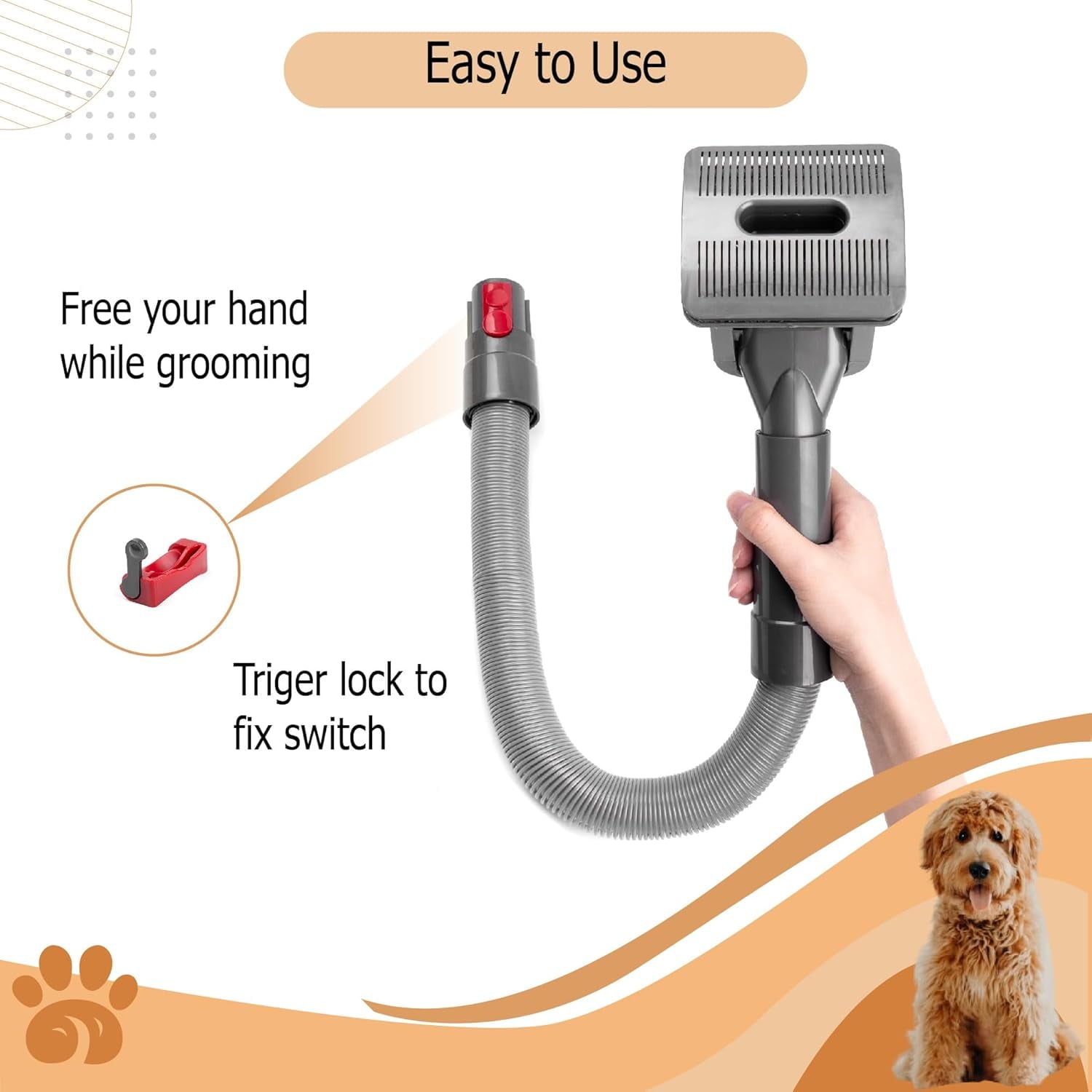 Pet Grooming Kit - Compatible with Dy*son V7, V8, V10, V11, V12, V15 (Vacuum Not Included) - Brush Hair Remover for Dogs and Cats, Deshedding Tools, Undercoat Fur - Mess free Shedding Comb Kit