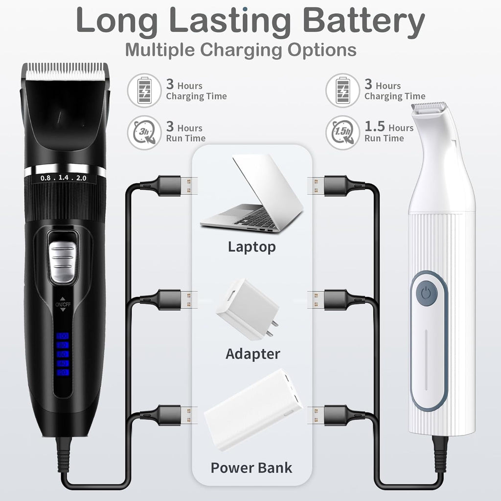 "Dog Clippers Grooming Kit Hair Clipper -4 in 1Low Noise -Rechargeable-Cordless Quiet Paw Trimmer Nail Grinder, Trimmer Grooming for Thick Hair&Coats,Pet Shaver for Small and Large Dogs Cats "