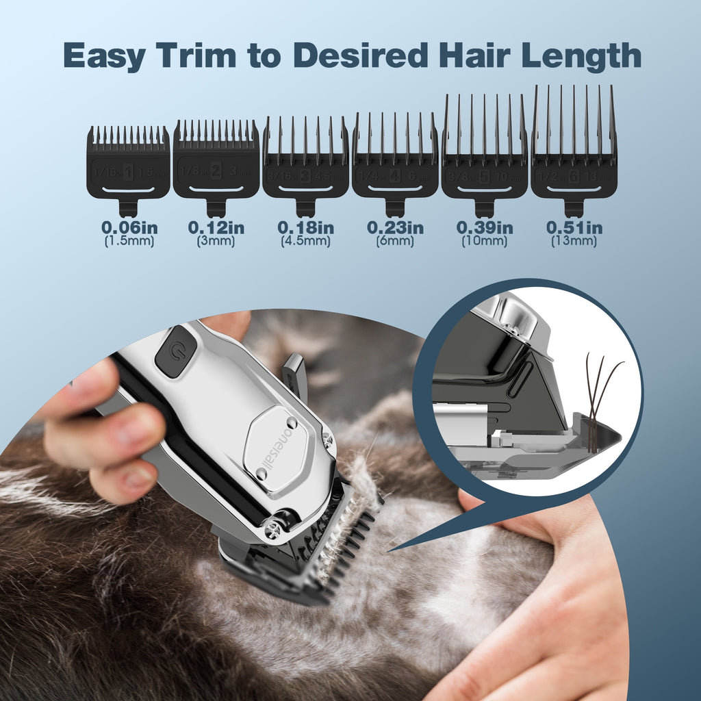 Oneisall RFC-676 Dog Clippers for Grooming, Low Noise 2000mAh Rechargeable Dog Grooming Clippers, Cordless Dog Shaver, IPX7 Waterproof Dog Grooming Kit with 6 Guide Combs
