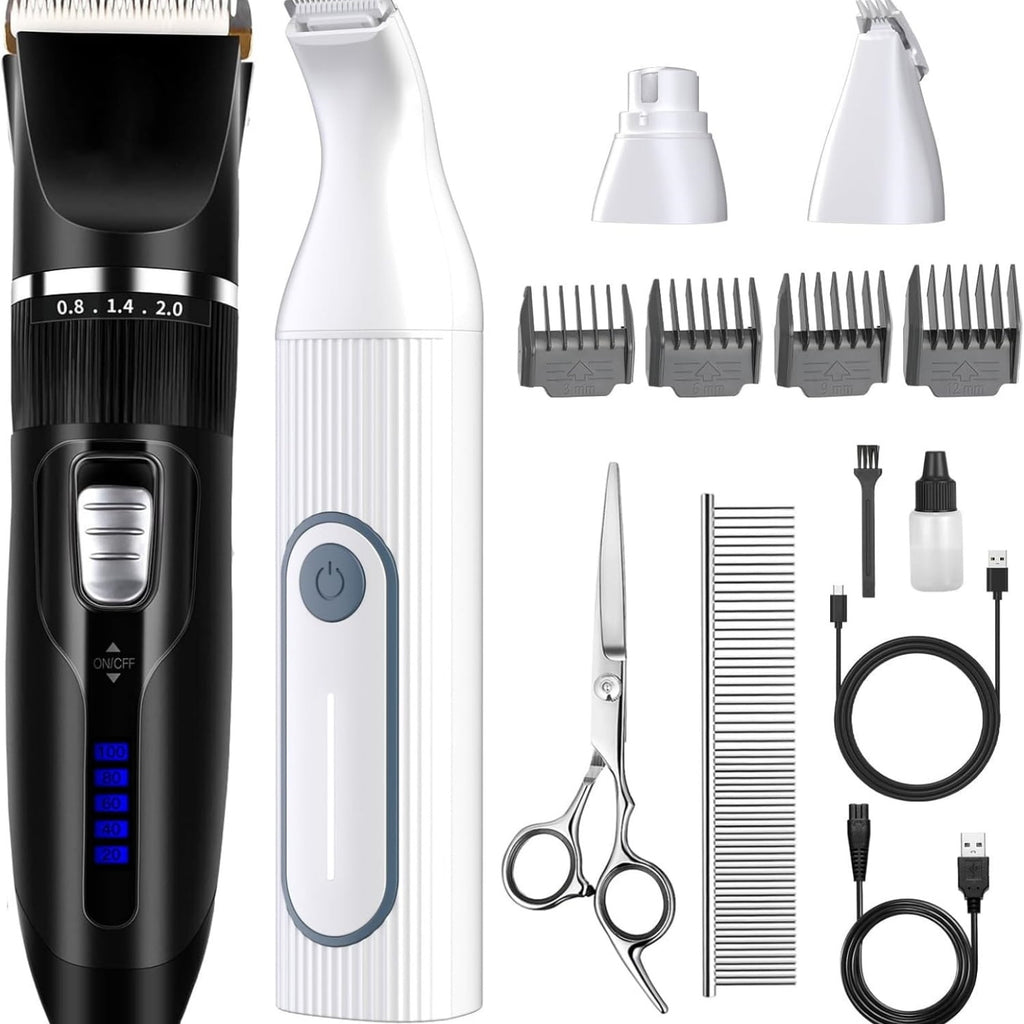 "Dog Clippers Grooming Kit Hair Clipper -4 in 1Low Noise -Rechargeable-Cordless Quiet Paw Trimmer Nail Grinder, Trimmer Grooming for Thick Hair&Coats,Pet Shaver for Small and Large Dogs Cats "