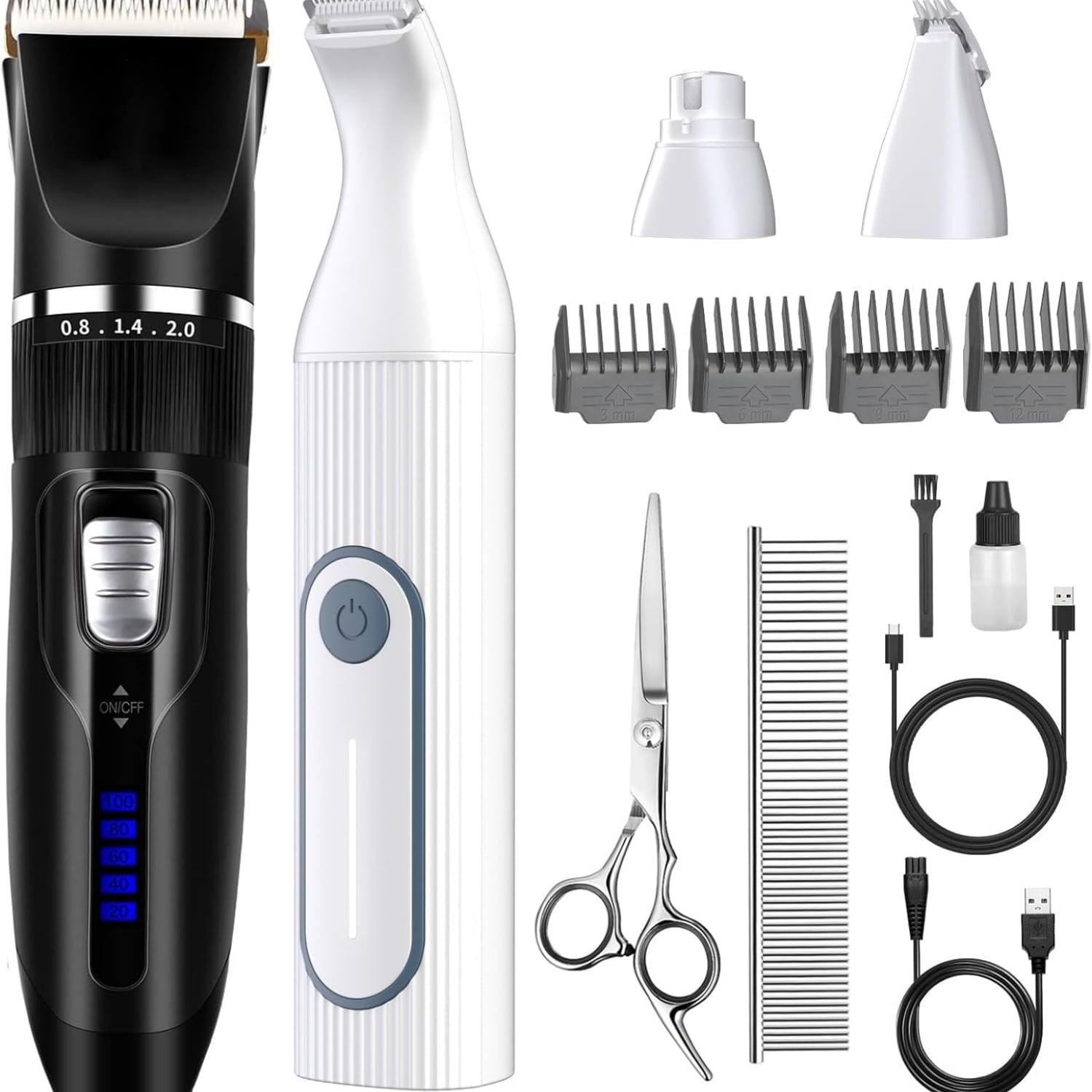 "Dog Clippers Grooming Kit Hair Clipper -4 in 1Low Noise -Rechargeable-Cordless Quiet Paw Trimmer Nail Grinder, Trimmer Grooming for Thick Hair&Coats,Pet Shaver for Small and Large Dogs Cats "