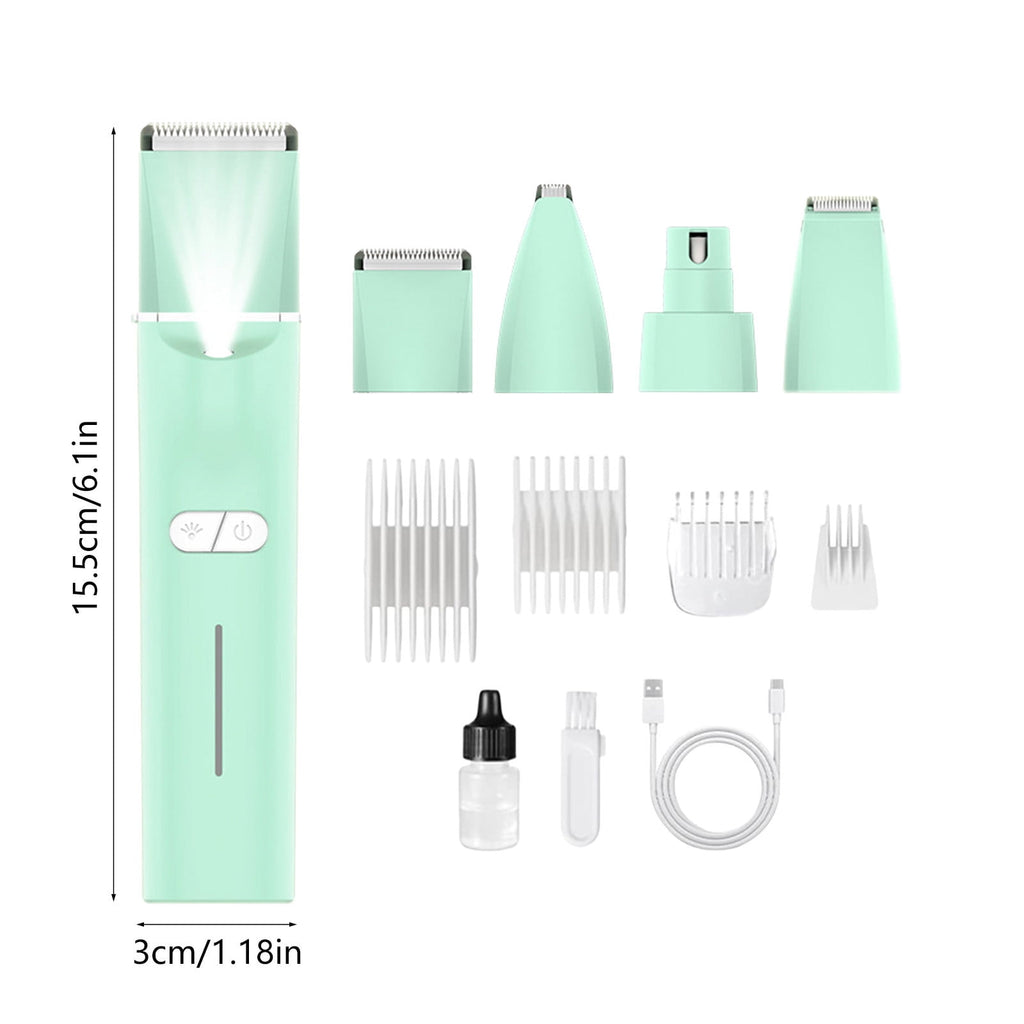 4 In 1 Dog Clippers Grooming Kit, Cordless Dog Quiet Hair Trimmer for Paw Nail Grinder, Rechargeable 2-Speed Cat Clippers Face Shaver for Paw Nail Body Ear