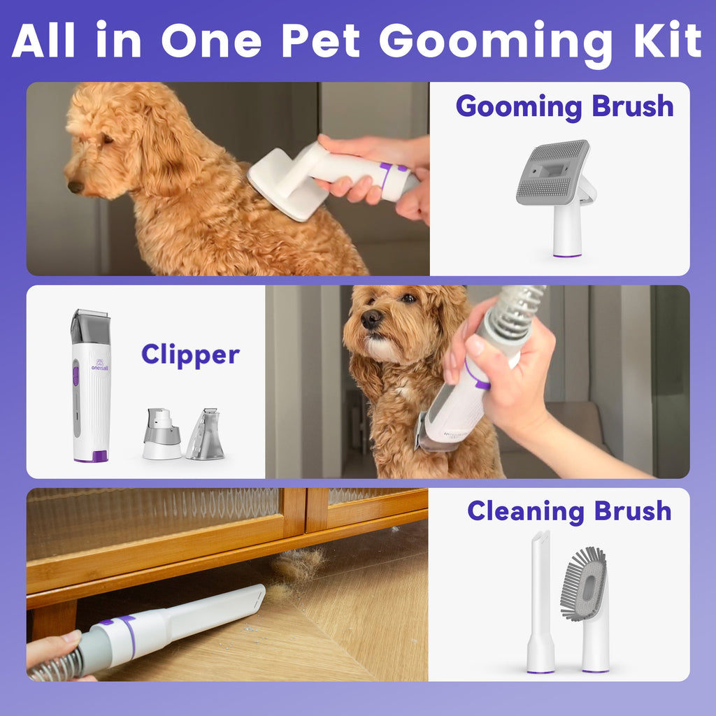 Oneisall LM3 Dog Grooming Vacuum, 8-in-1 Dog Grooming Kit, 11000Pa Super Suction Dog Hair Vacuum for Shedding Dogs Cats Hair, Purple