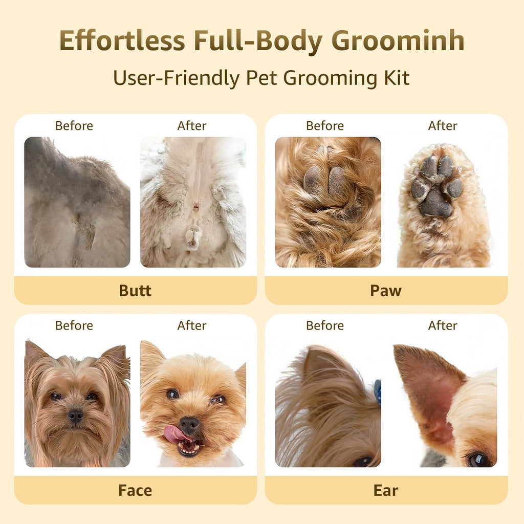 Skdwakiz Dog Grooming Clippers Kit - 4 in 1 Pet Shaver with 4 Comb Guides, IPX4 Waterproof Pet Hair Trimmer with LED Display/Fast Charge/Low Noise for Dogs and Cats