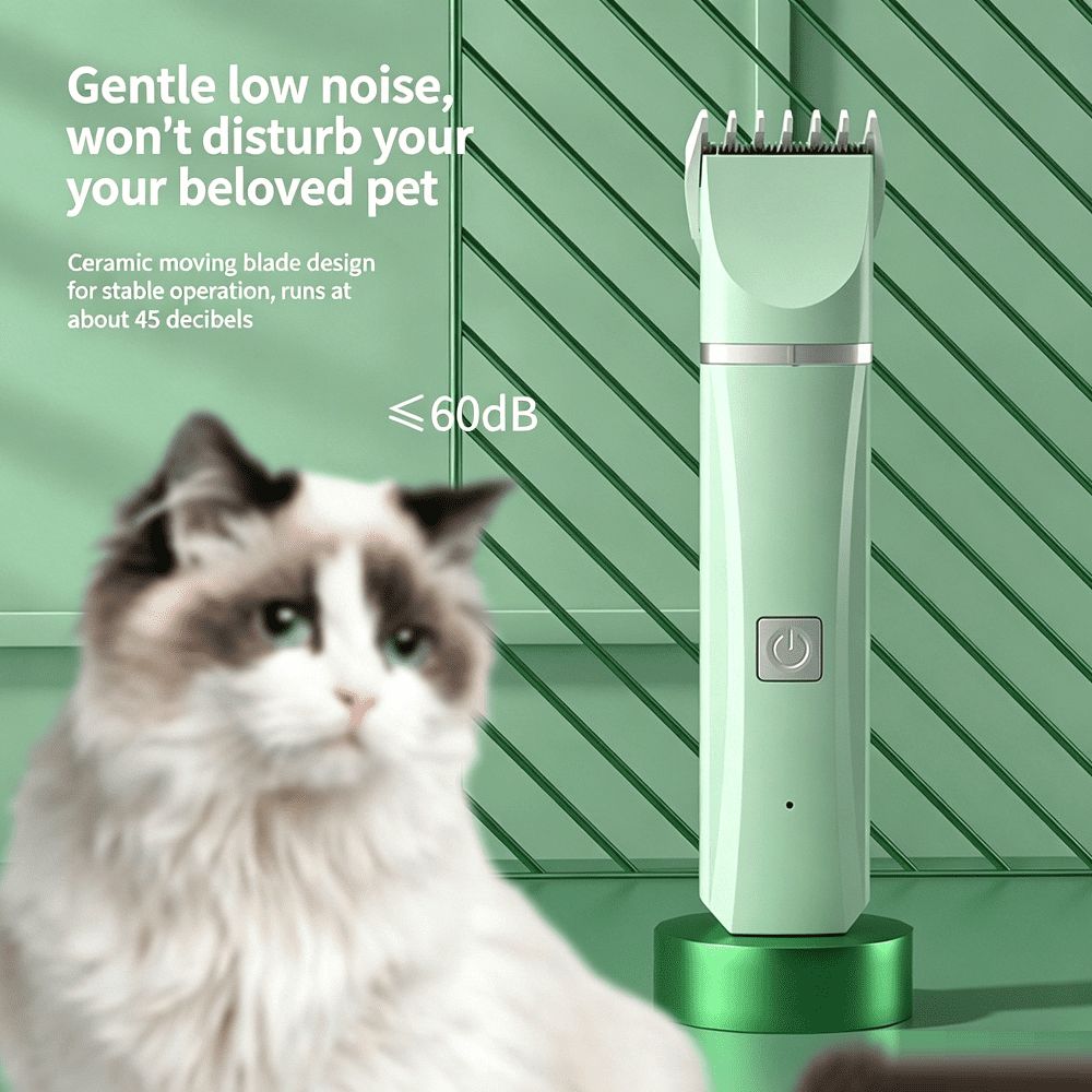 4-in-1 Quiet Pet Hair Clipper Grooming Kit, Rechargeable Electric Trimmer for Dog & Cat Paw, Body, Nail Grinding & Curved Cutting