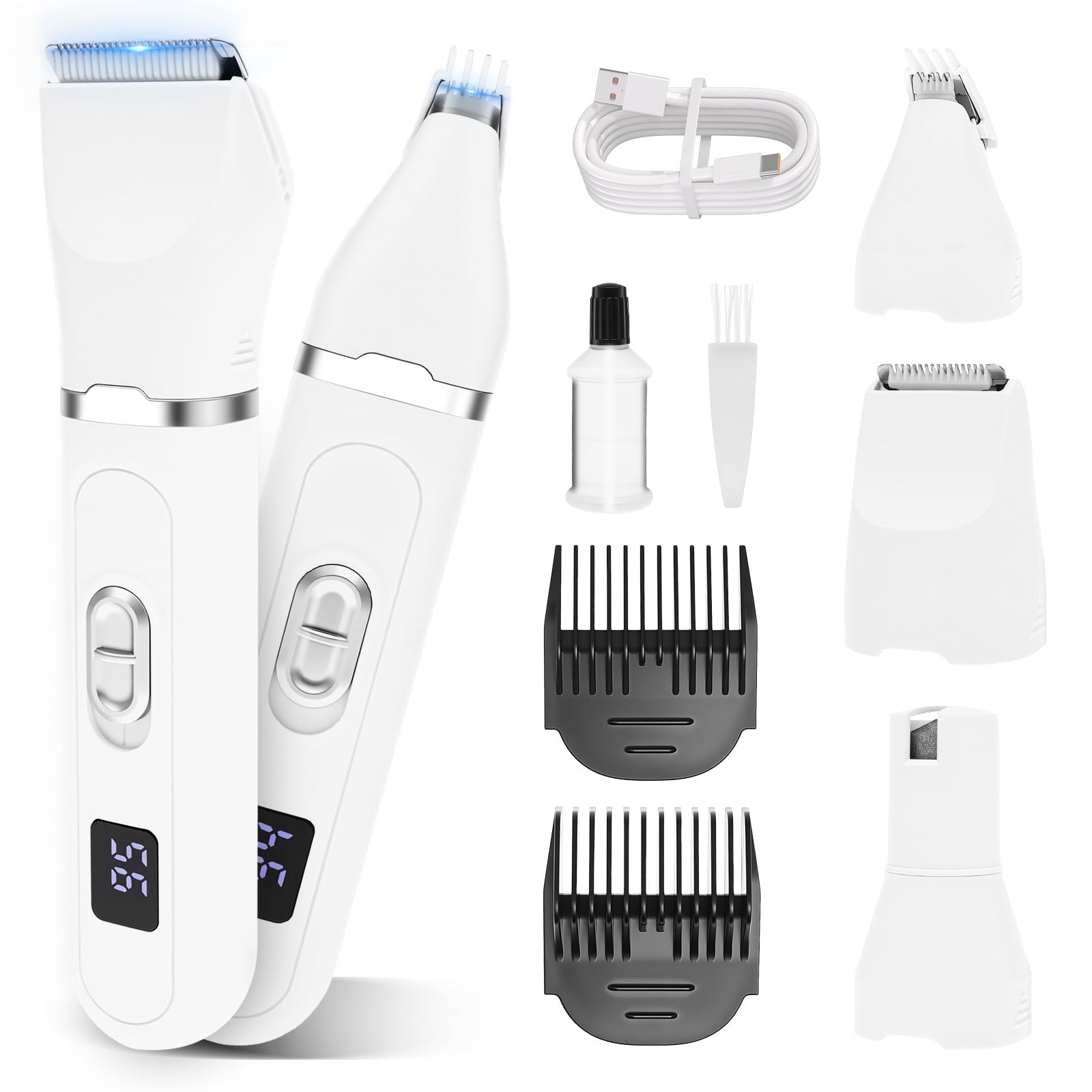 4 in 1 Portable&nbsp;Dog Grooming Kit 3 Speed Dog Hair Trimmer Nail Grinder with Durable LED Display USB Charging Waterproof Pet Grooming Supplies ABS White