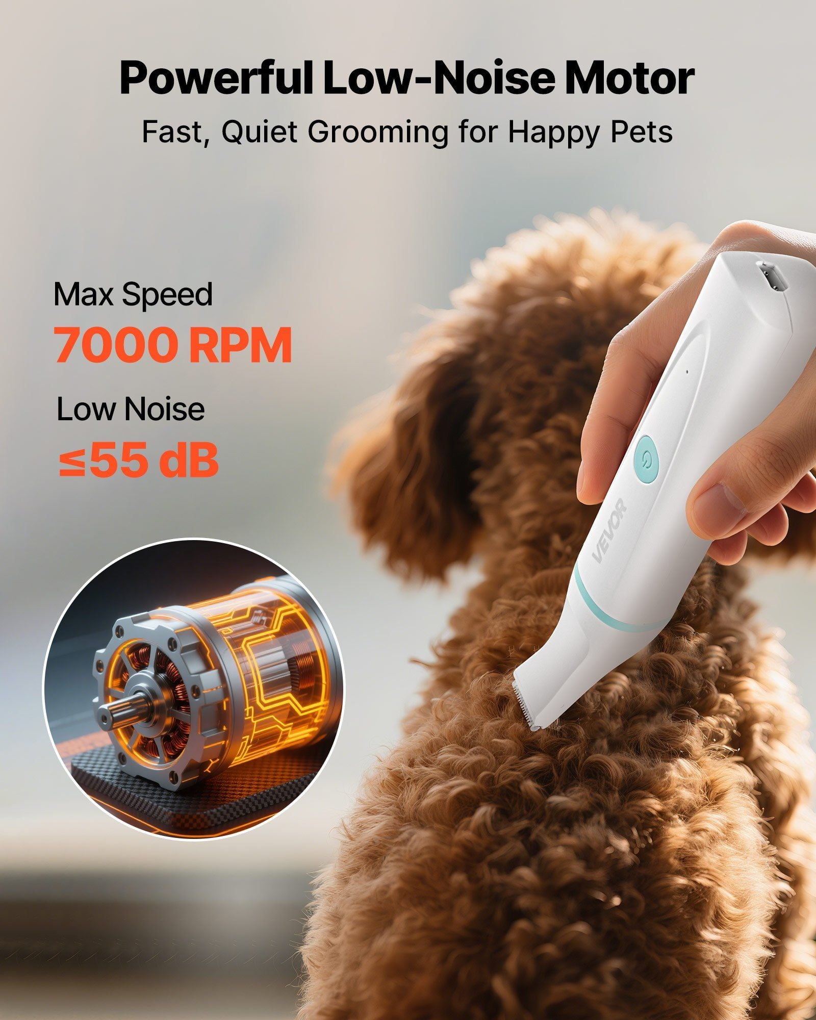 CAFORKP Rechargeable Dog Clippers Quiet 4-in-1 Kit 6 Combs Waterproof Pet Grooming Set