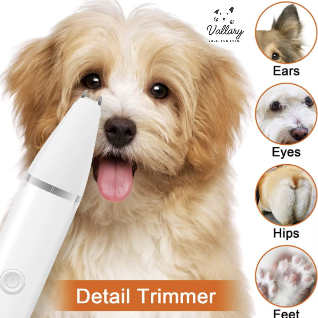 VALLARY 4-in-1 Pet Grooming Kit for Dogs & Cats – Low Noise Electric Clippers with Nail Grinder, Paw & Nose Trimmer | USB Rechargeable | Professional Home Grooming Tool Set