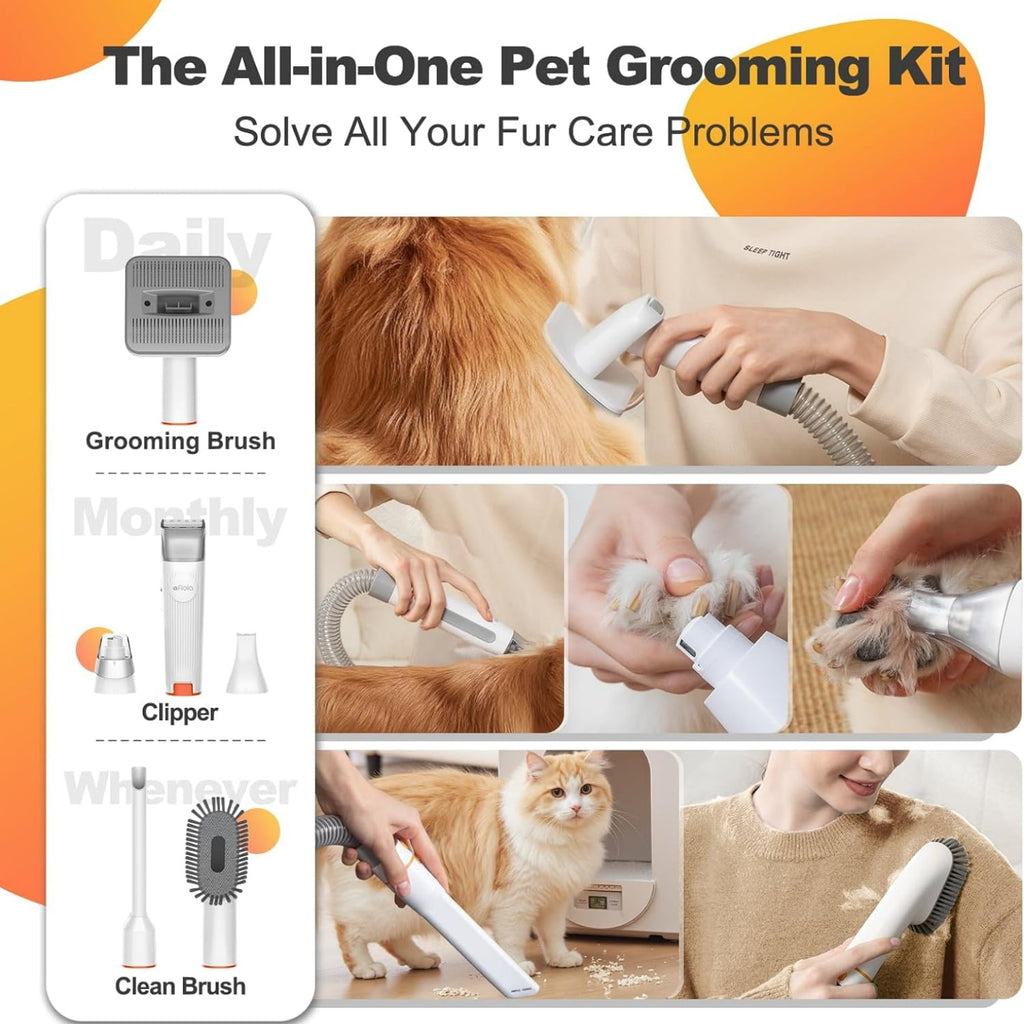 6-in-1 Dog Grooming Kit, Pet Grooming Vacuum for Shedding, Dog Hair Vacuum with Clipper Nail Trimmer Grinder, Pet Brush Groomer at Home, Low Noise Cats Hair Remover, 1.5L Dust Cup