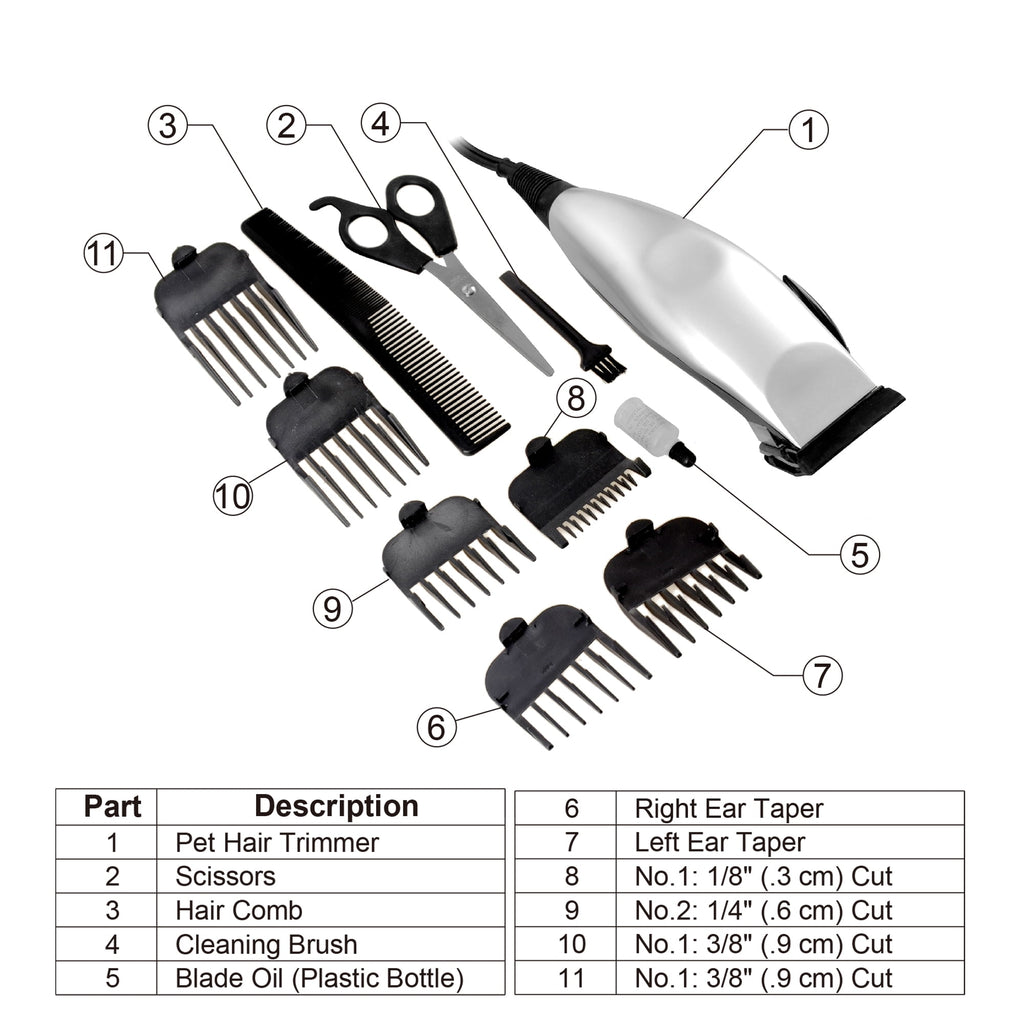 11pc Pet Hair Clipper Grooming Kit Electric Clipper Set
