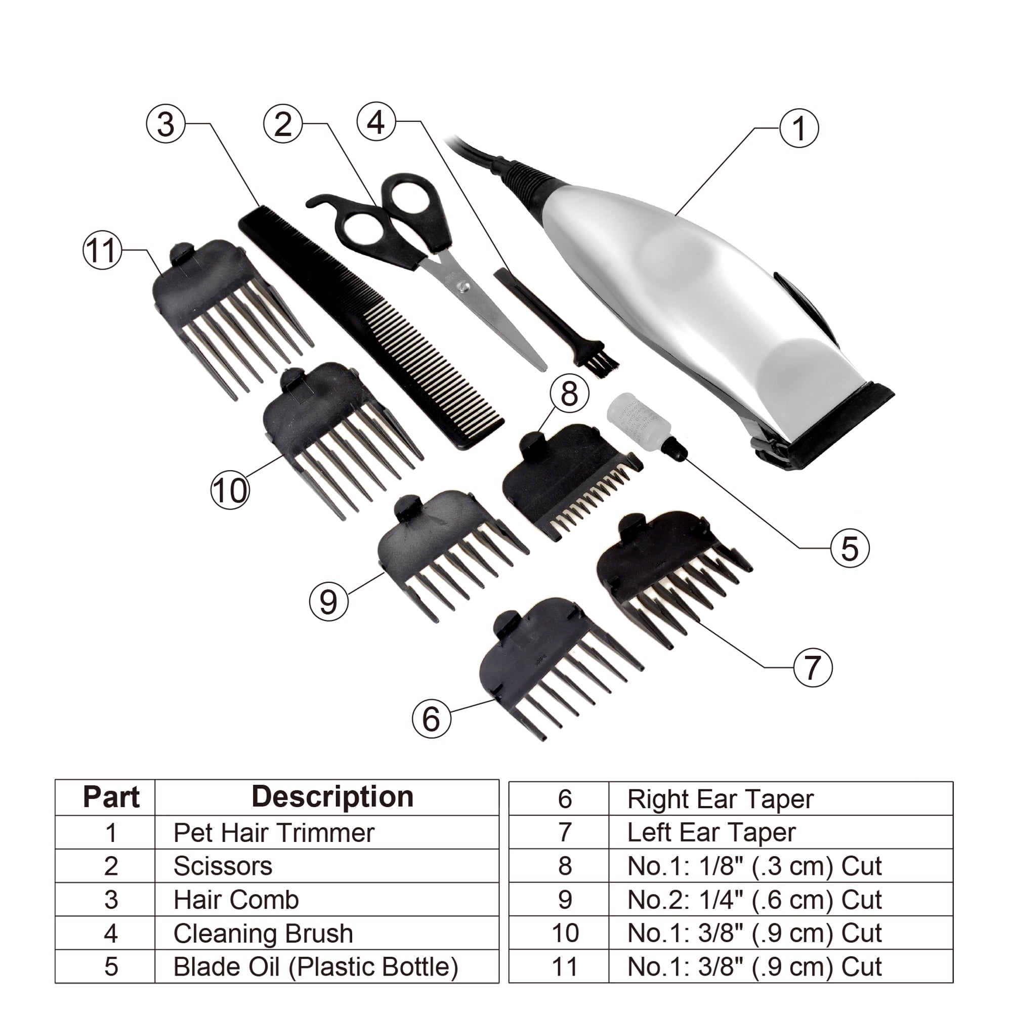 11pc Pet Hair Clipper Grooming Kit Electric Clipper Set