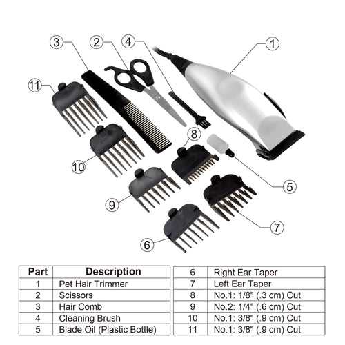 11pc Pet Hair Clipper Grooming Kit Electric Clipper Set