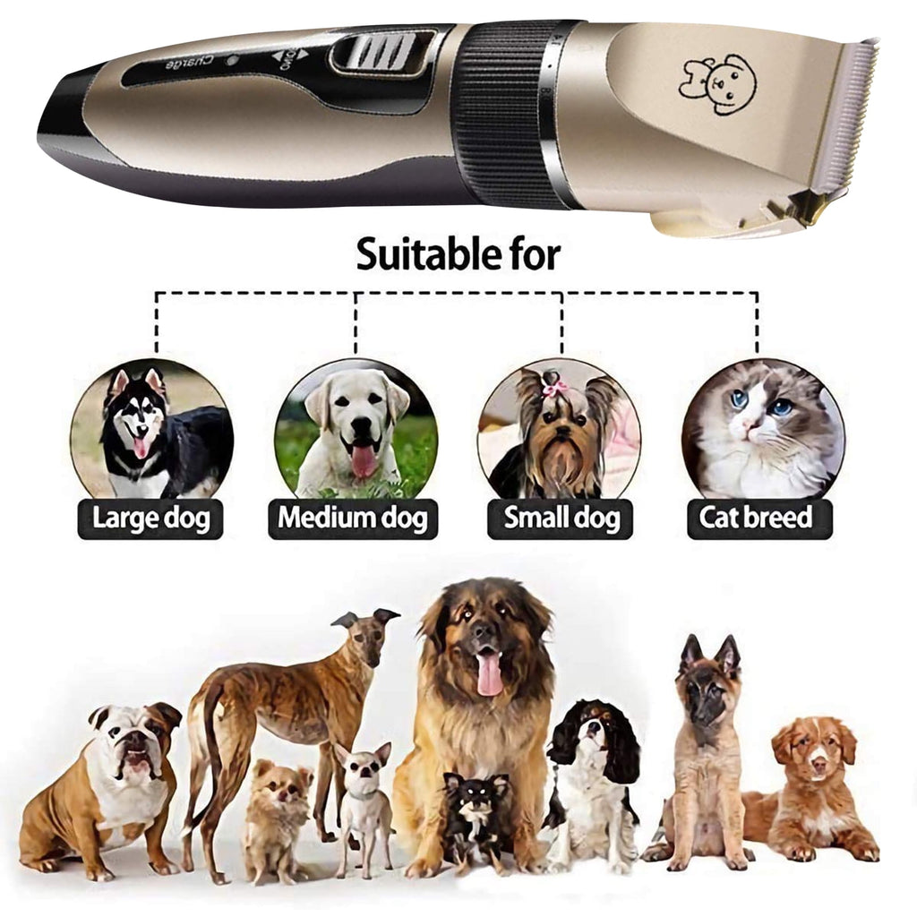 Somnr Electric Quiet Dog Hair Trimmer Set, Professional Rechargeable Cordless Cat Shaver and Low Noise Pet Grooming Kit Dog Hair Clippers Tool with Scissors Combs