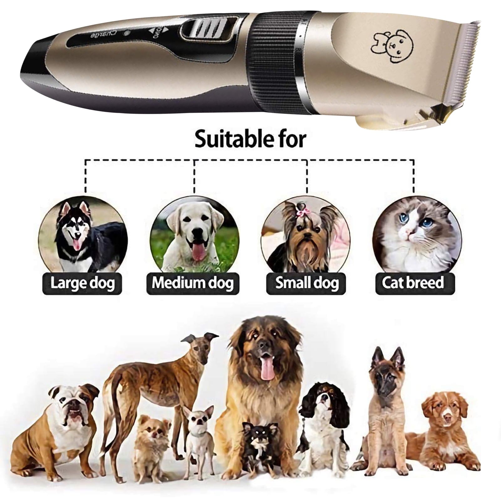 Somnr Electric Quiet Dog Hair Trimmer Set, Professional Rechargeable Cordless Cat Shaver and Low Noise Pet Grooming Kit Dog Hair Clippers Tool with Scissors Combs