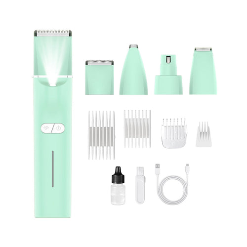4 In 1 Dog Clippers Grooming Kit, Cordless Dog Quiet Hair Trimmer for Paw Nail Grinder, Rechargeable 2-Speed Cat Clippers Face Shaver for Paw Nail Body Ear