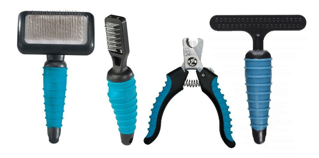 4 Piece Dog Grooming Tool Kit Professional Pet Groomer Basic Supplies Teal Color