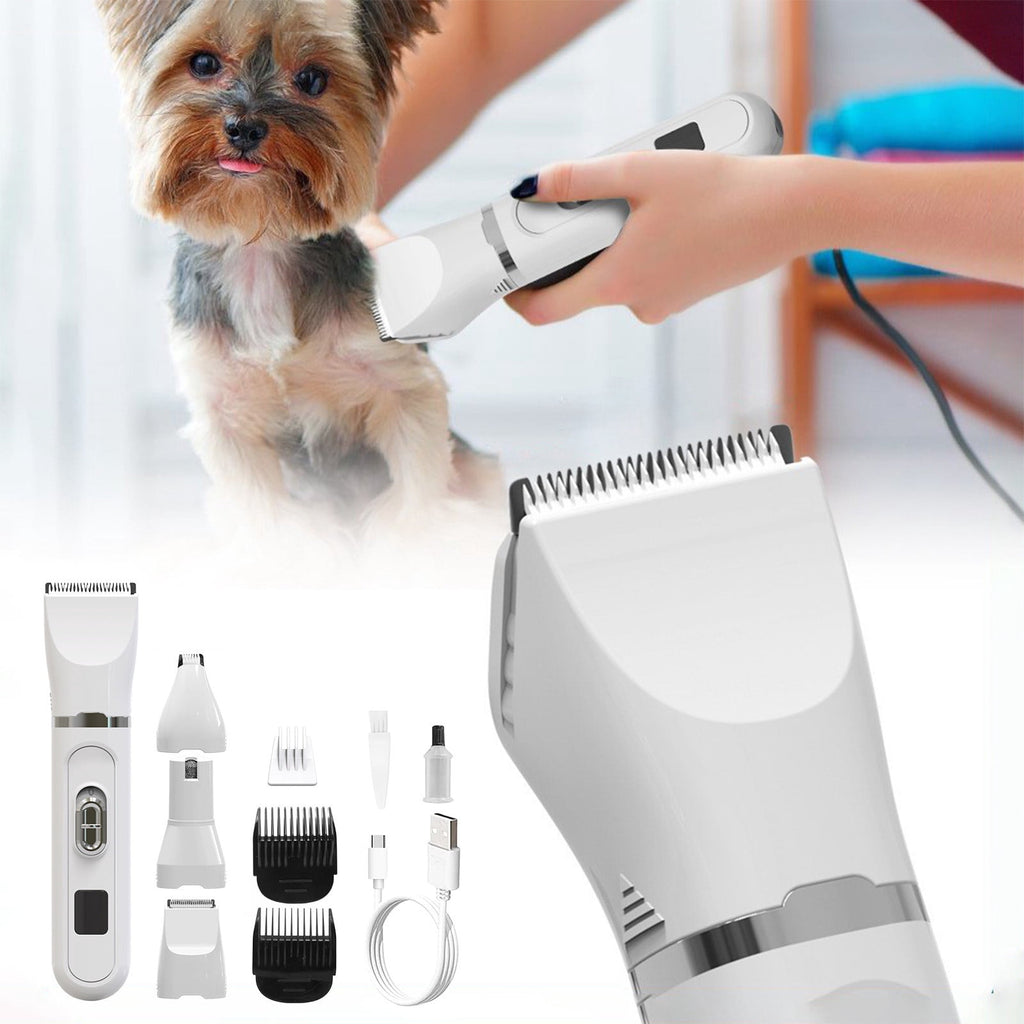 4-in-1 Pet Grooming Clipper, Low Noise USB Rechargeable Dog Cat Hair Trimmer, Washable Blade Nail Grinder Grooming Kit